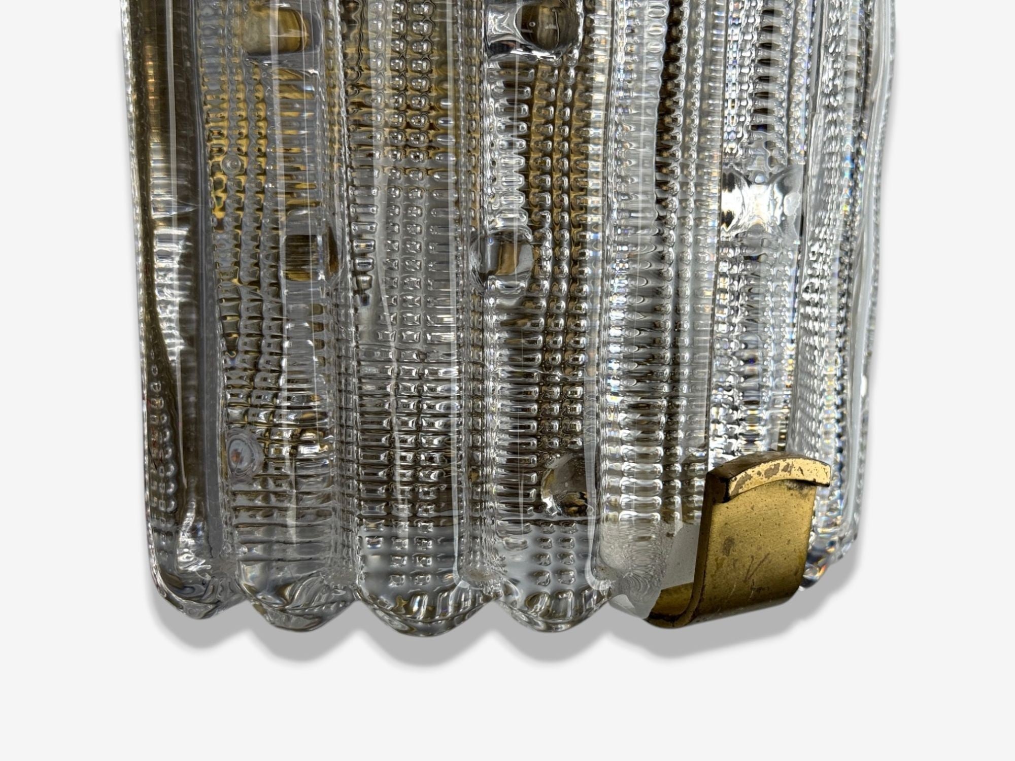 Carl Fagerlund, Textured Glass, Brass, Large Wall Sconces, Sweden, 1940s