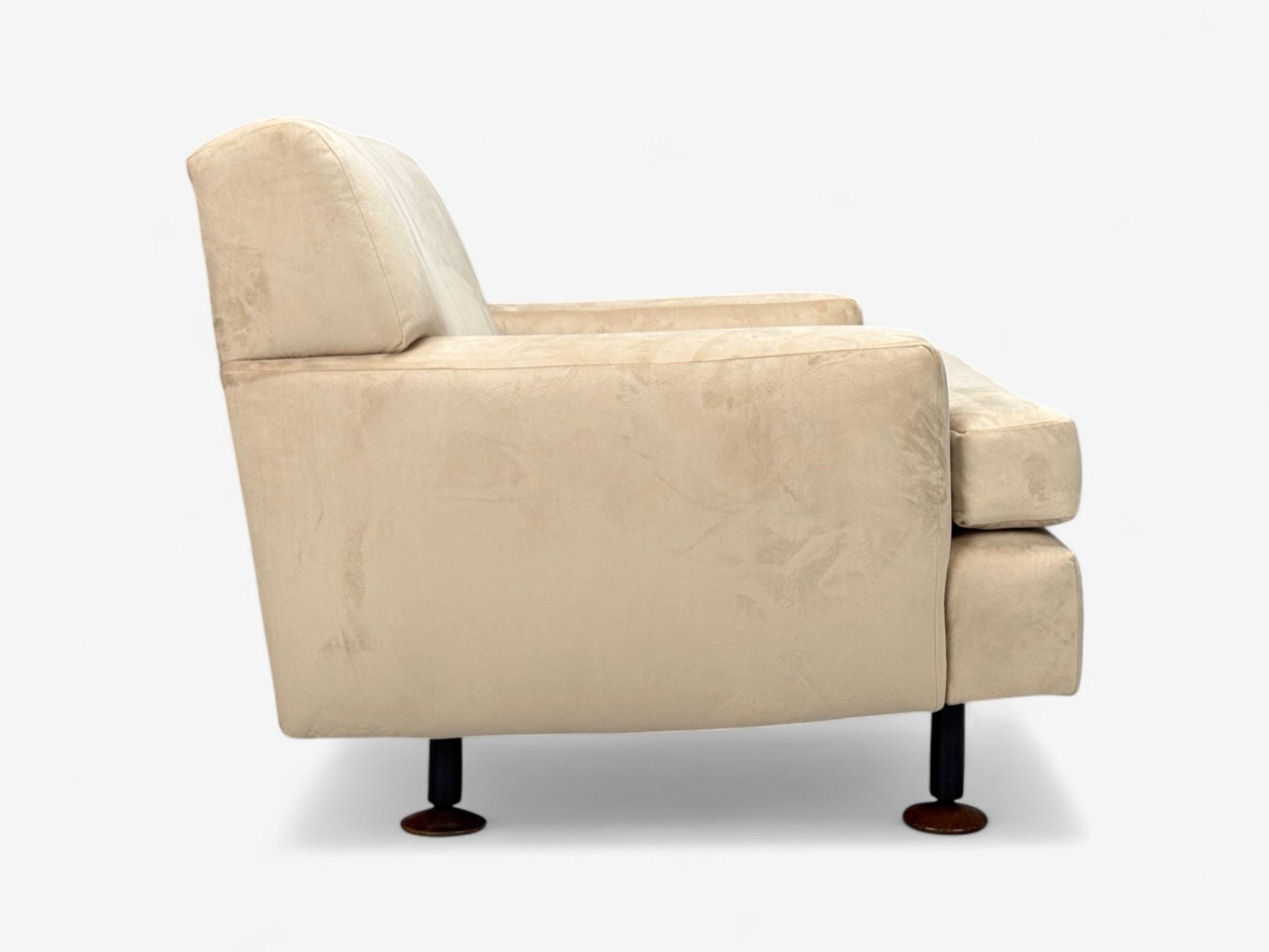 Marco Zanuso, Beige Velvet, Wood, Metal, Lounge Chair, Italy, 1960s