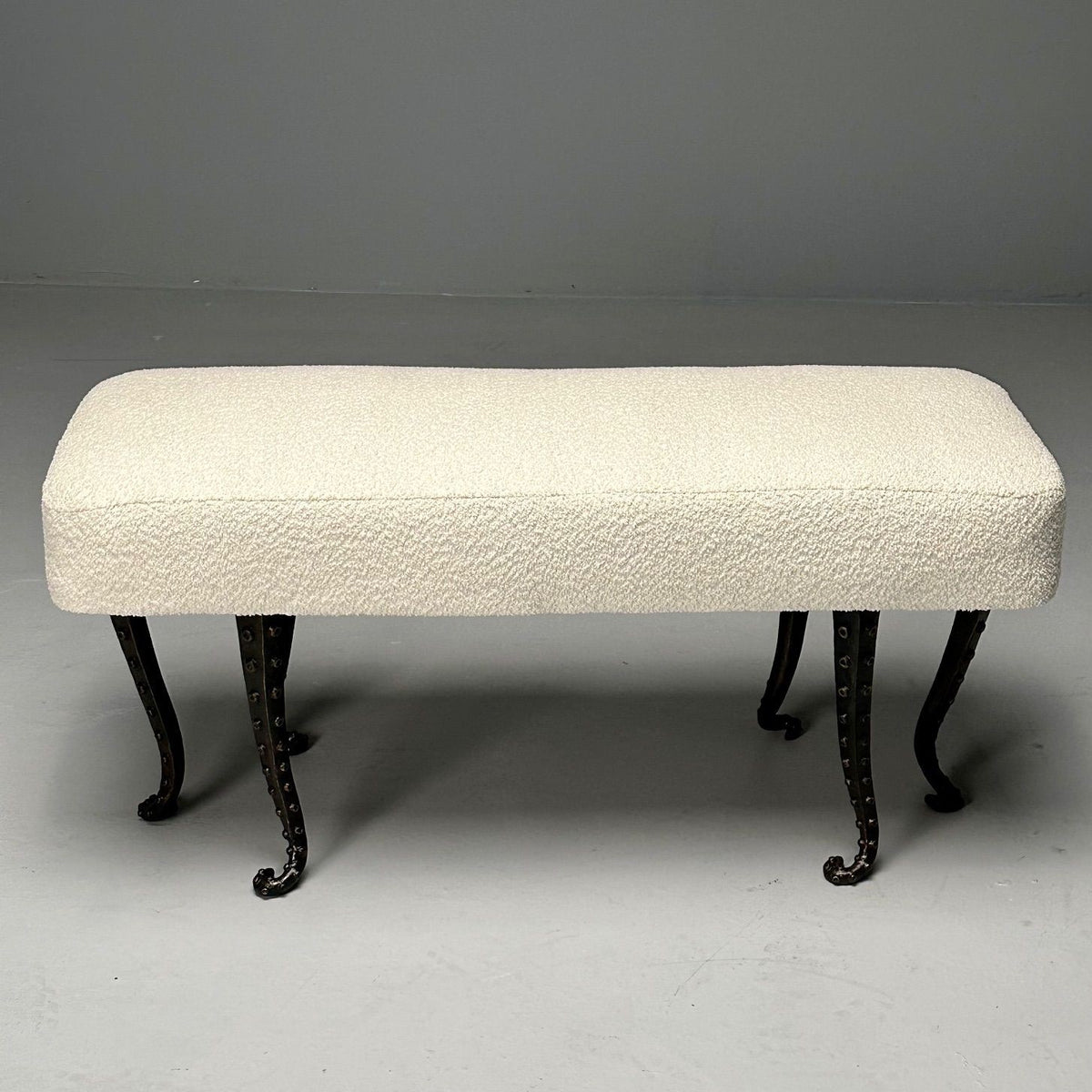 Modern, Long Octopus Benches, Blackened Bronze, White Boucle
