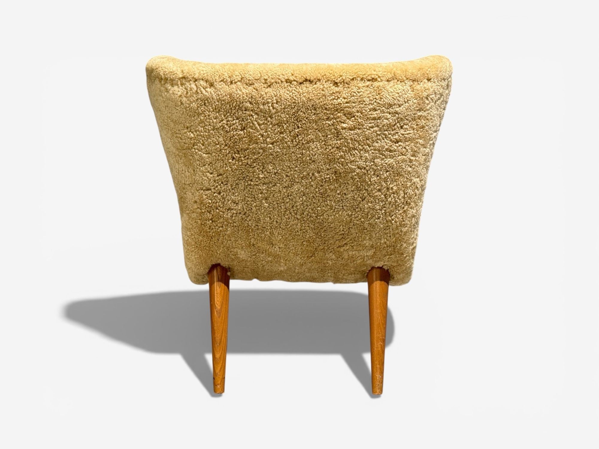 Erik Bertil Karlén, Rare Easy Chair, Beech, Shearling, Sweden, 1940s