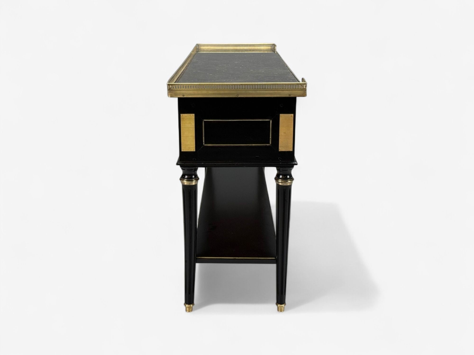 Louis XVI, Hollywood Regency, Bronze, Marble, Ebonized Console, France, 1930s