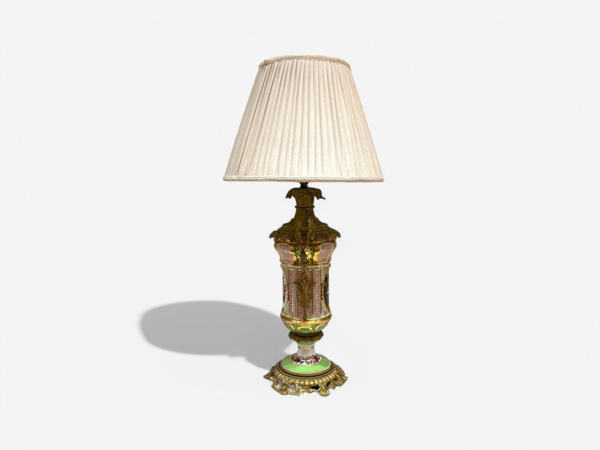 French Design, Gilt Bronze, Porcelain, Ornate Table Lamp, France, 19th C.