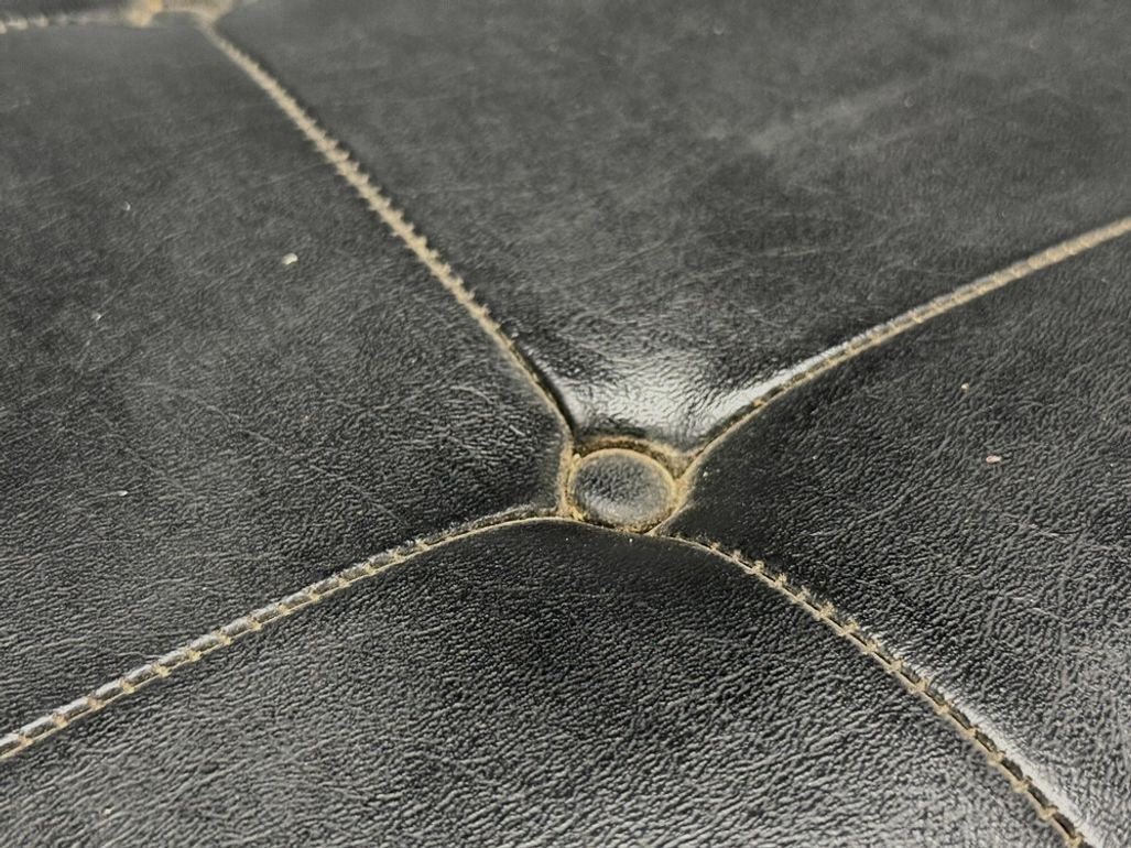 Danish Modern, Black Leatherette, Stained Wood, Footstool, Denmark, 1950s