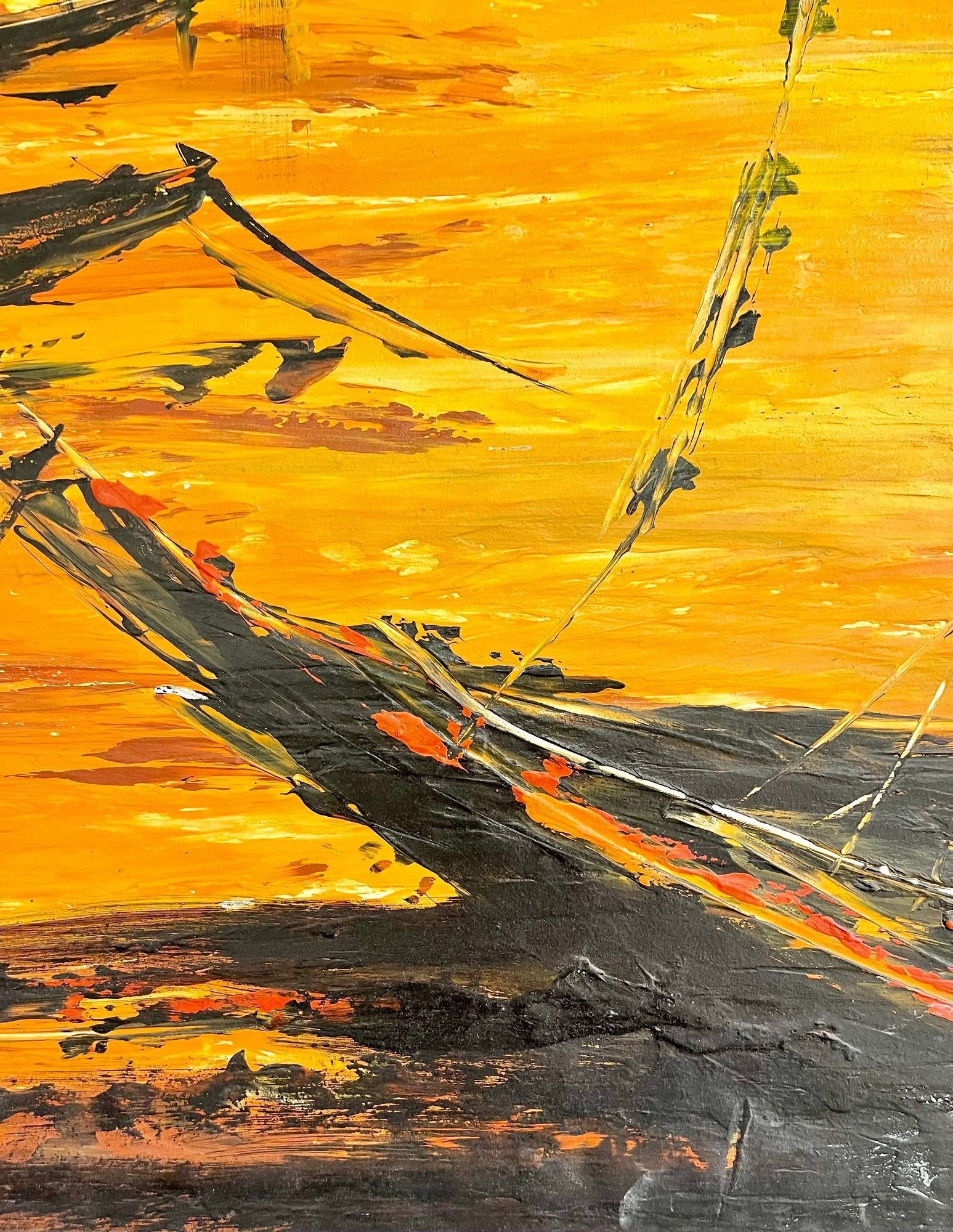 Palette Knife Oil Painting of Fishing Boats