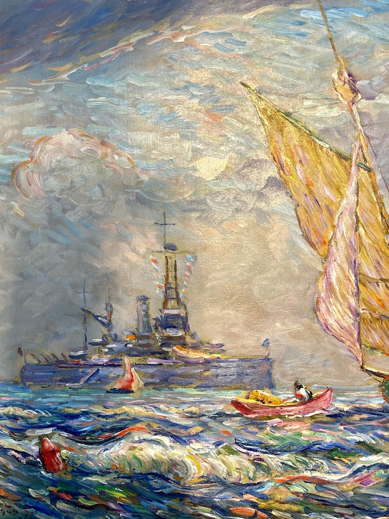Reynolds Beal, Impressionist Oil Painting, USS Utah Rockport Mass, American 1928
