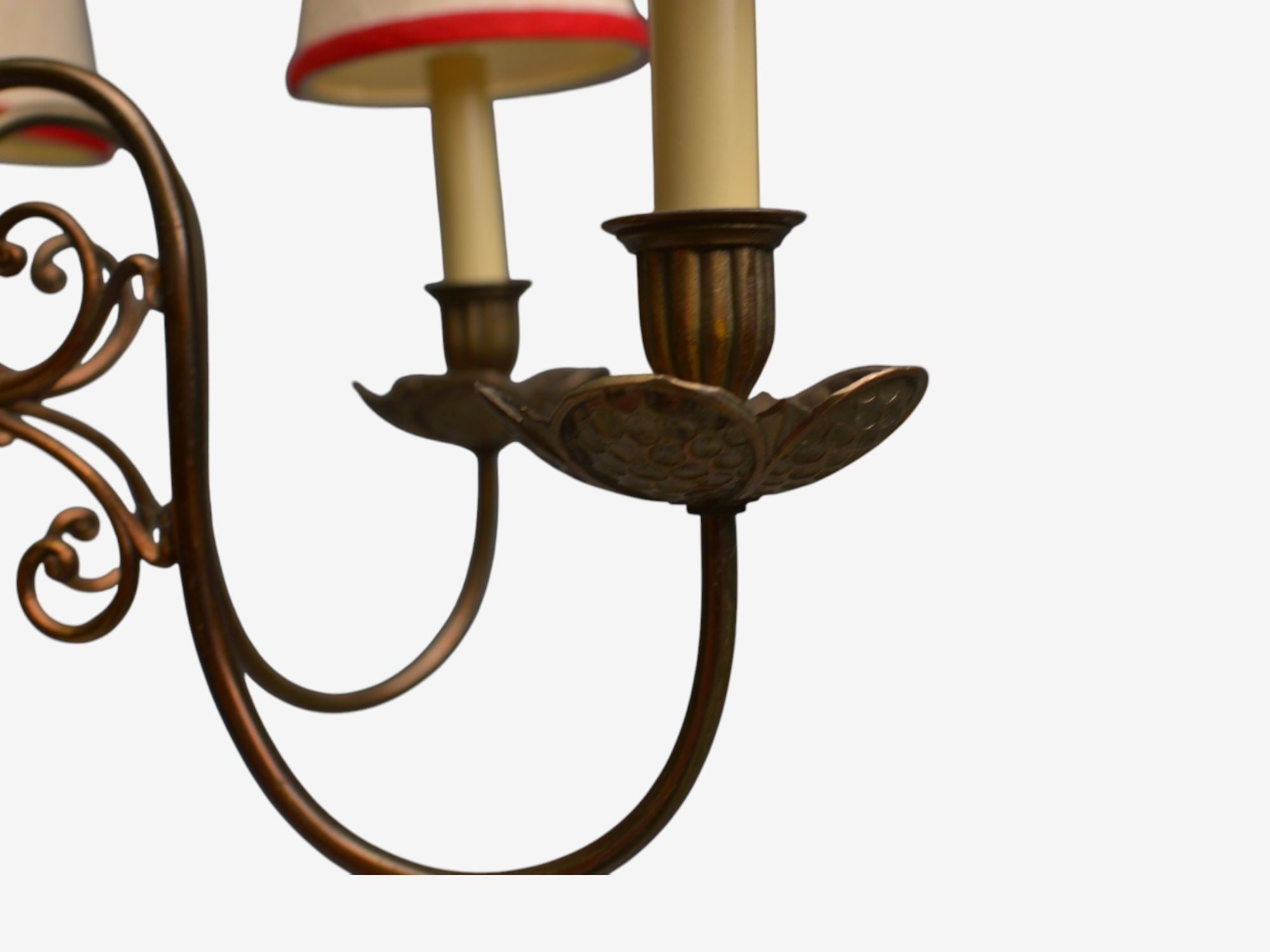 Baroque, Hammered Brass, Bronze, Fabric, Pendant Light, 1950s