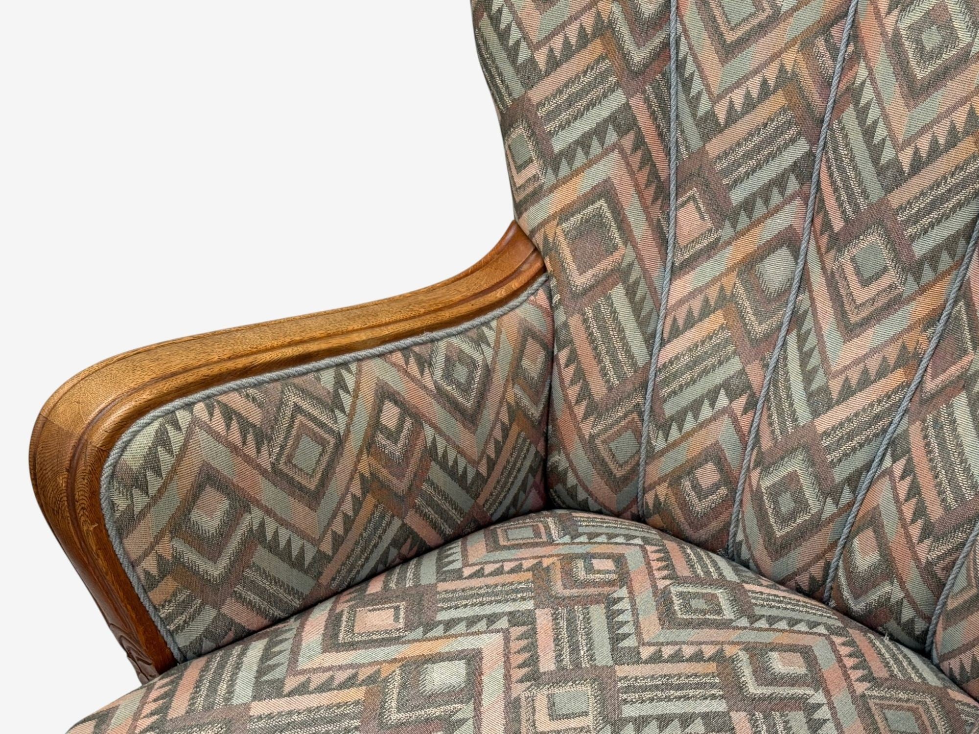 Swedish Art Deco, Stained Wood, Fabric, Organic Lounge Chairs, Sweden, 1970s
