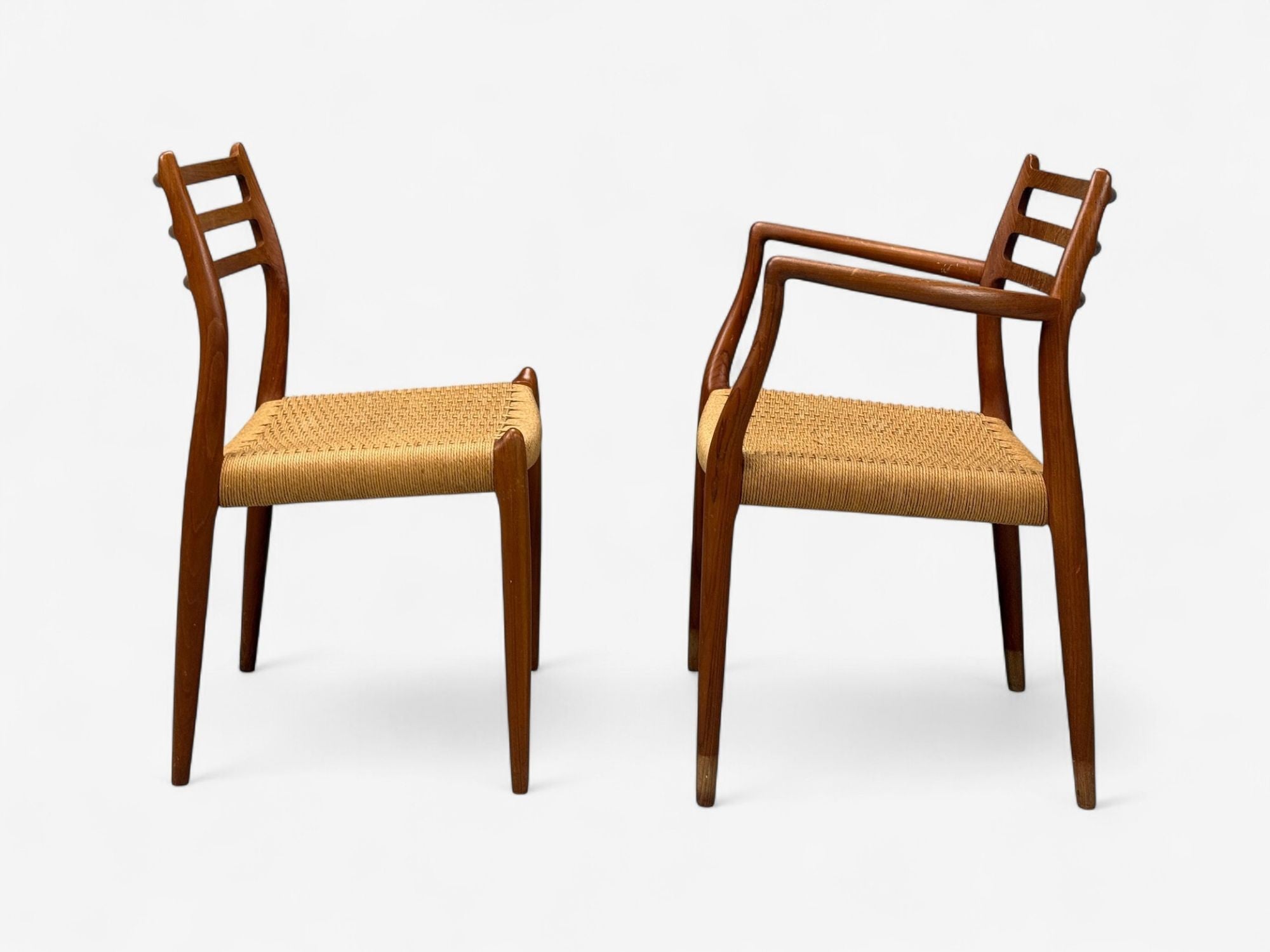 Neils O. Möller, Danish Papercord, Teak, Dining Chairs, Denmark, 1950s