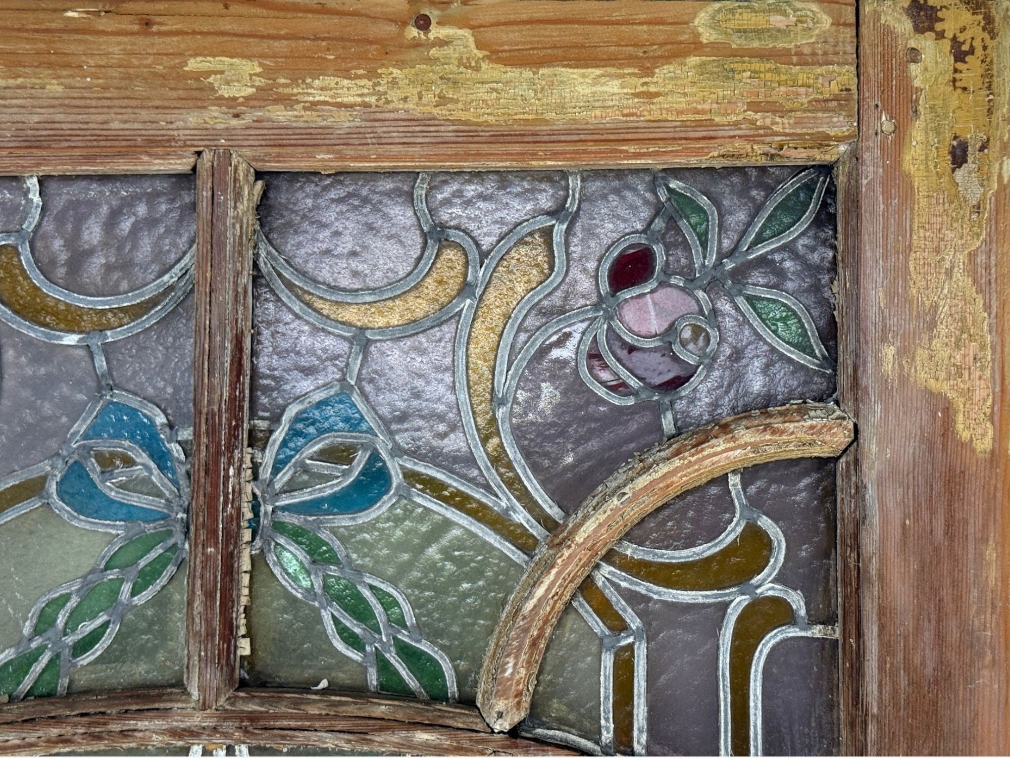 Neoclassical, Wood, Art Glass, Large Stained Glass Doors, Italy, 1930s