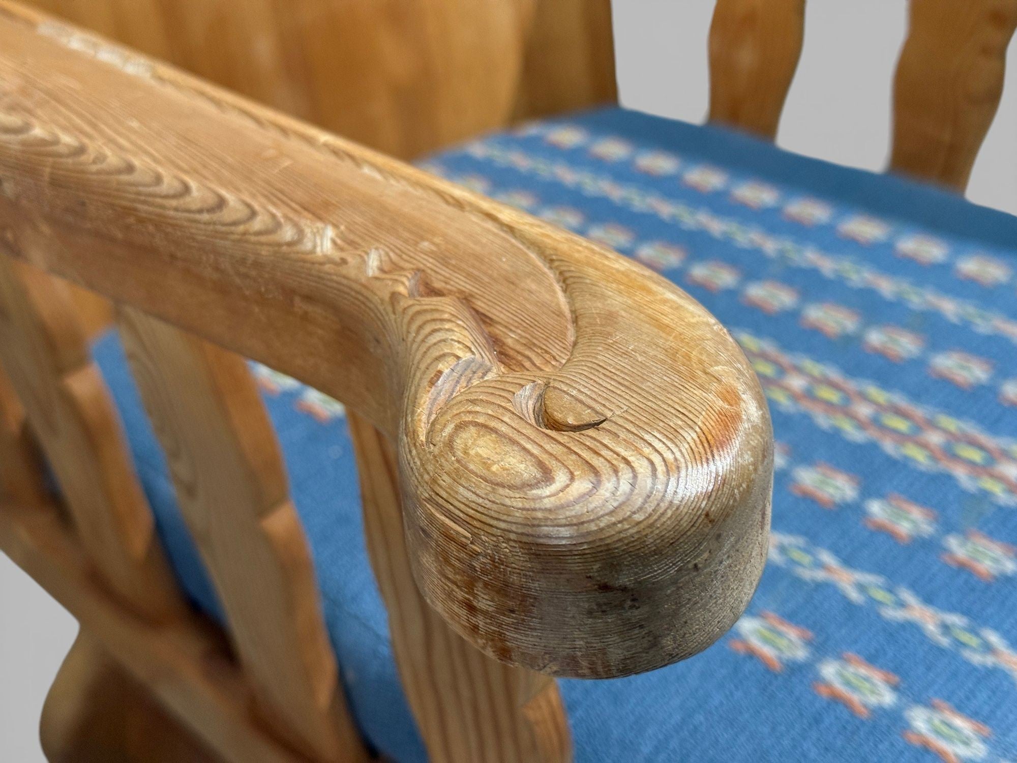 Krogenæs Møbler, Armchairs, Pine, Blue Fabric, Norway, 1970s