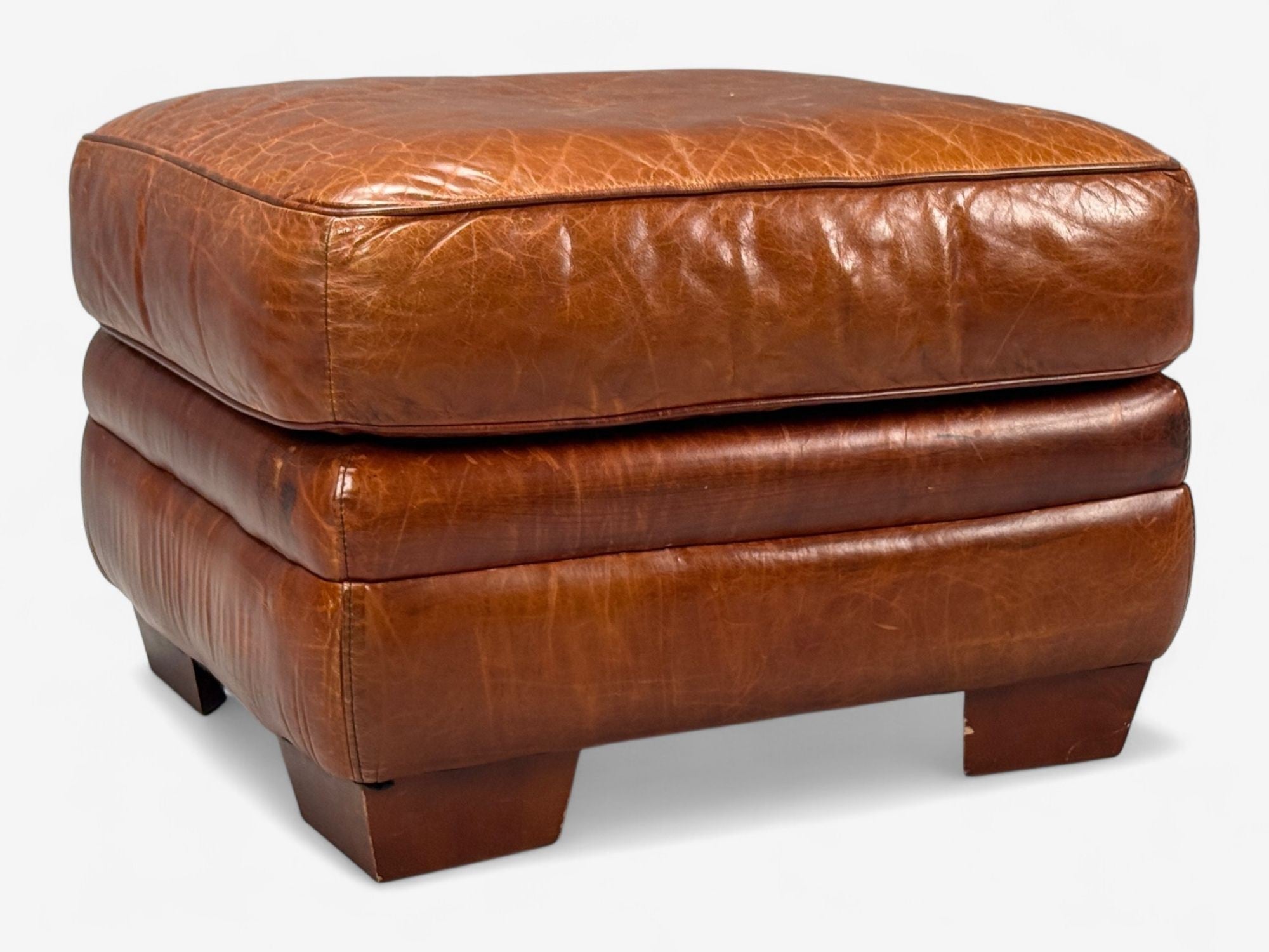 American Modern, Distressed Leather, Club Chair and Ottoman, USA, 1990s