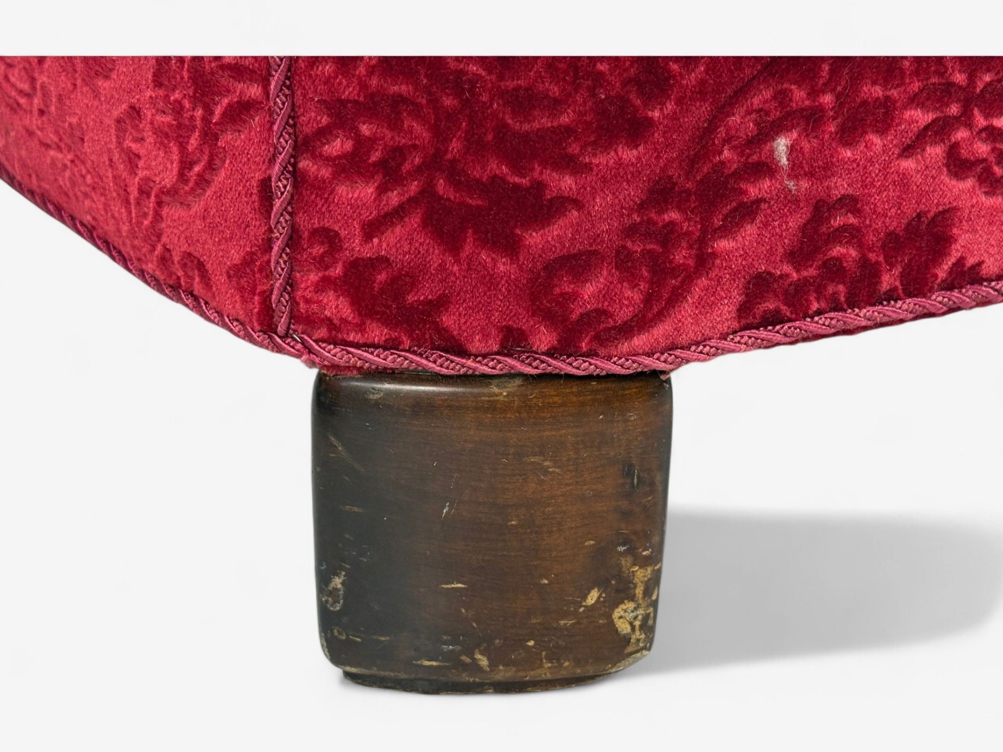 Danish Cabinetmaker, Red Damask, Wood, Lounge Chair, Denmark, 1950s