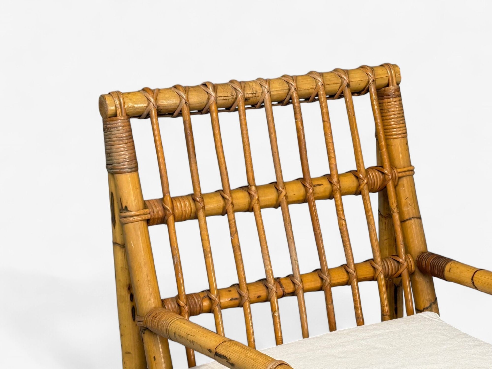 Vivai del Sud attr., Indian Cane, Wicker, Brass, Lounge Chairs, Italy, 1970s