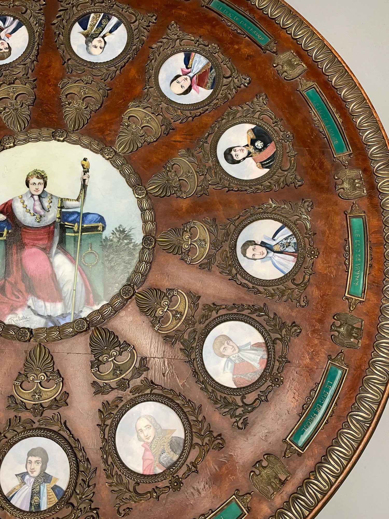 Napoleonic Porcelain Plaque Mounted Center Table, Neoclassical, 1930s, Bronze,