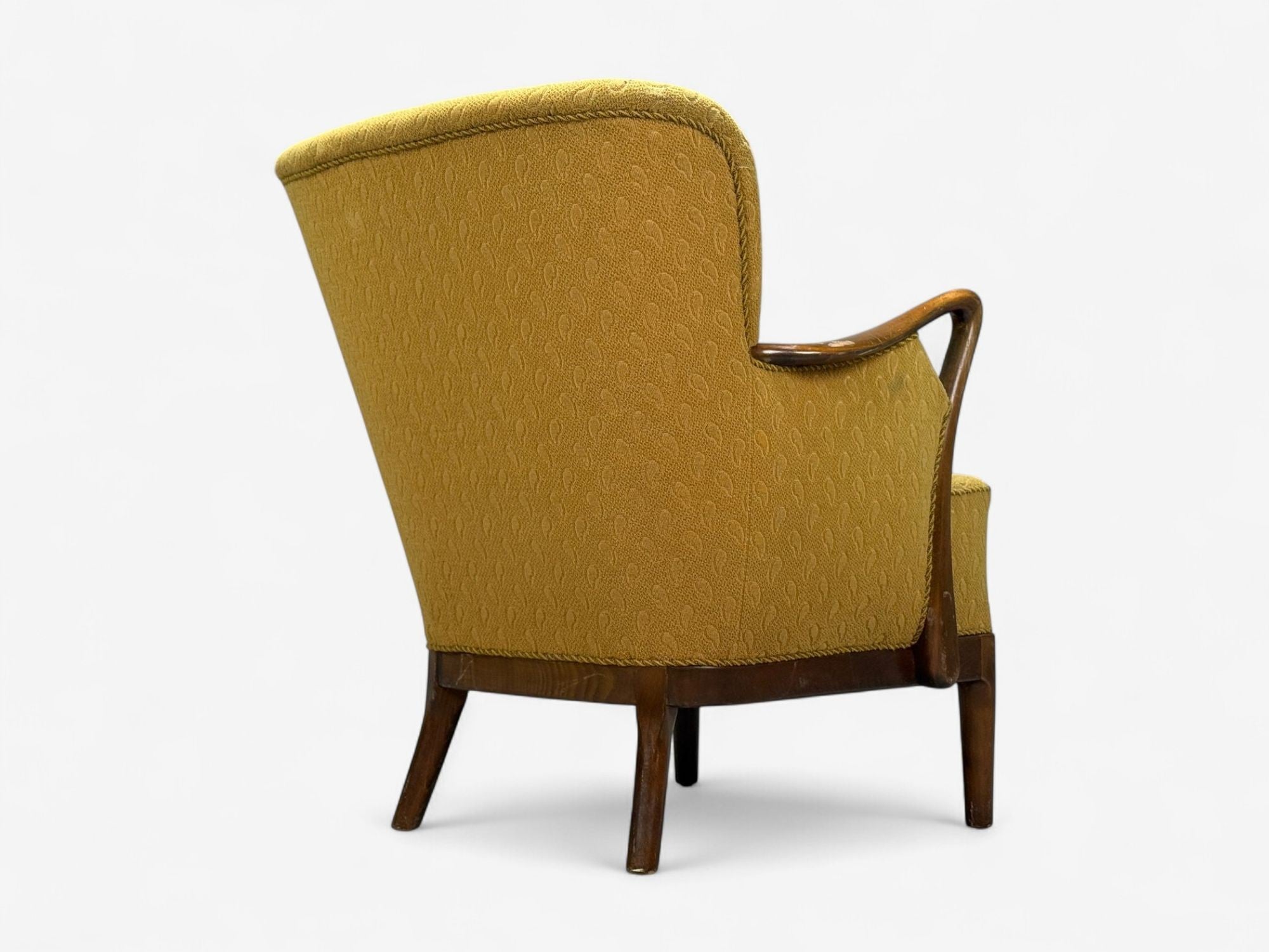 Slagelse Mobelvaerk, Fabric, Wood, Sculptural Arm Chair, Denmark, 1960s