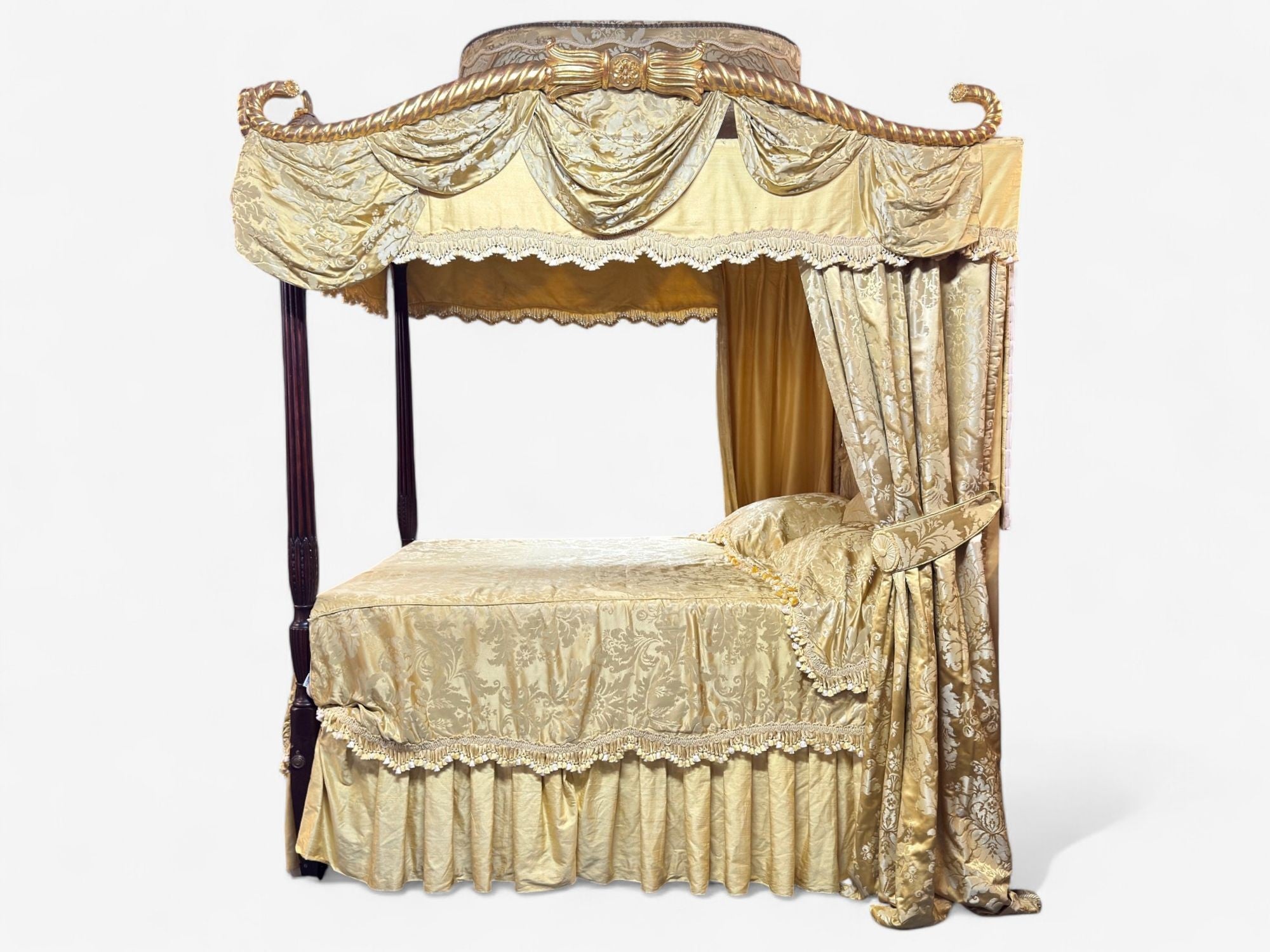 George III, Mahogany, Gilt-Wood, Silk, Canopy Bed, England c. 1880s