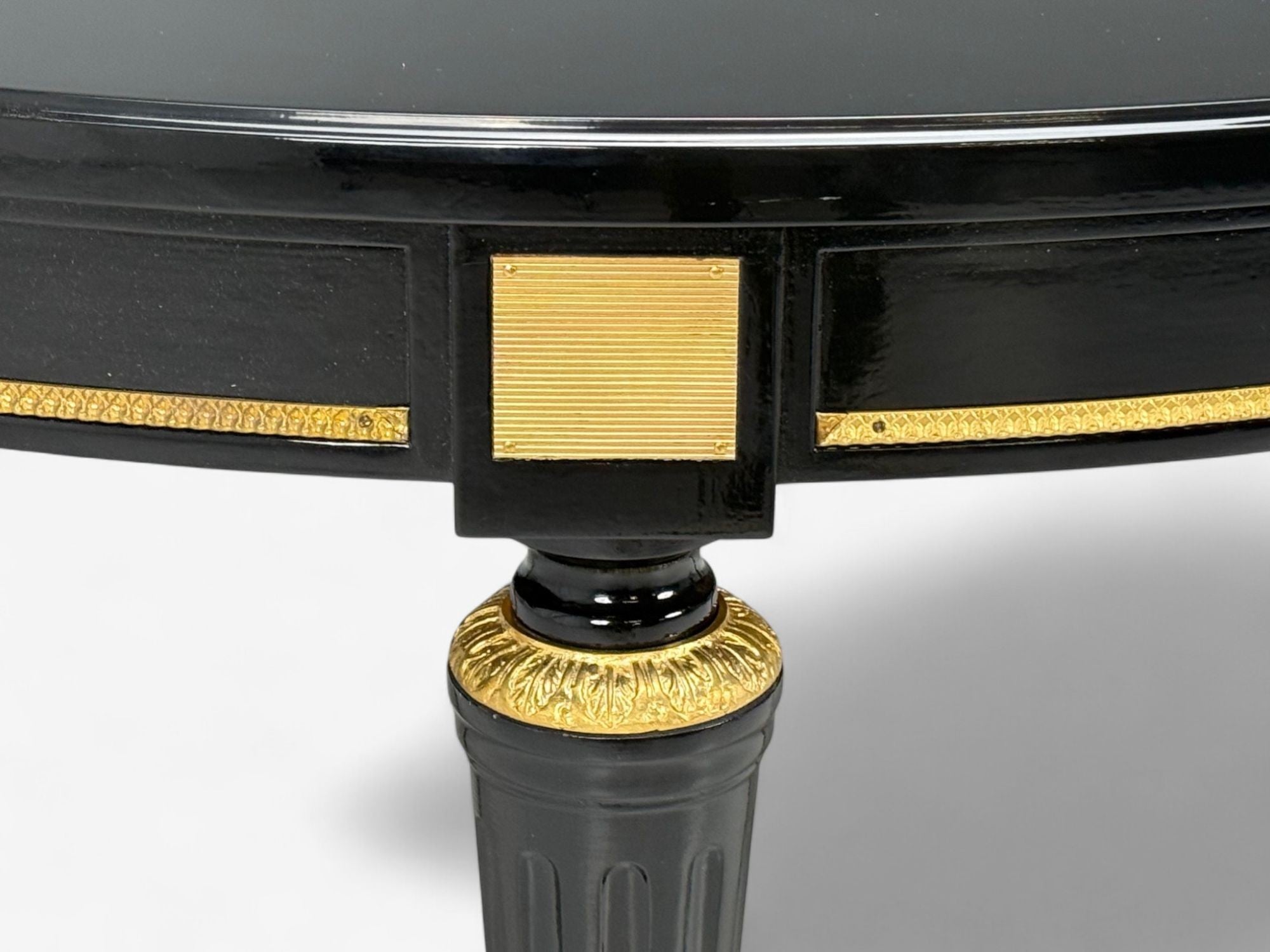 Hollywood Regency, Black Lacquer, Bronze, Ebonized Dining Table, France, 1940s