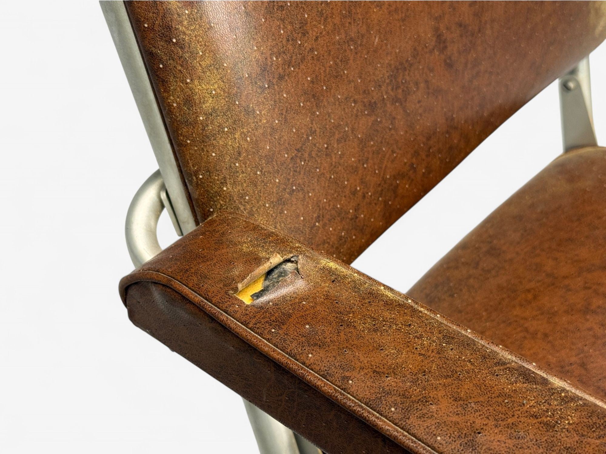Warren McArthur, Brown Leather, Aluminum, Folding Chairs, USA c. 1935