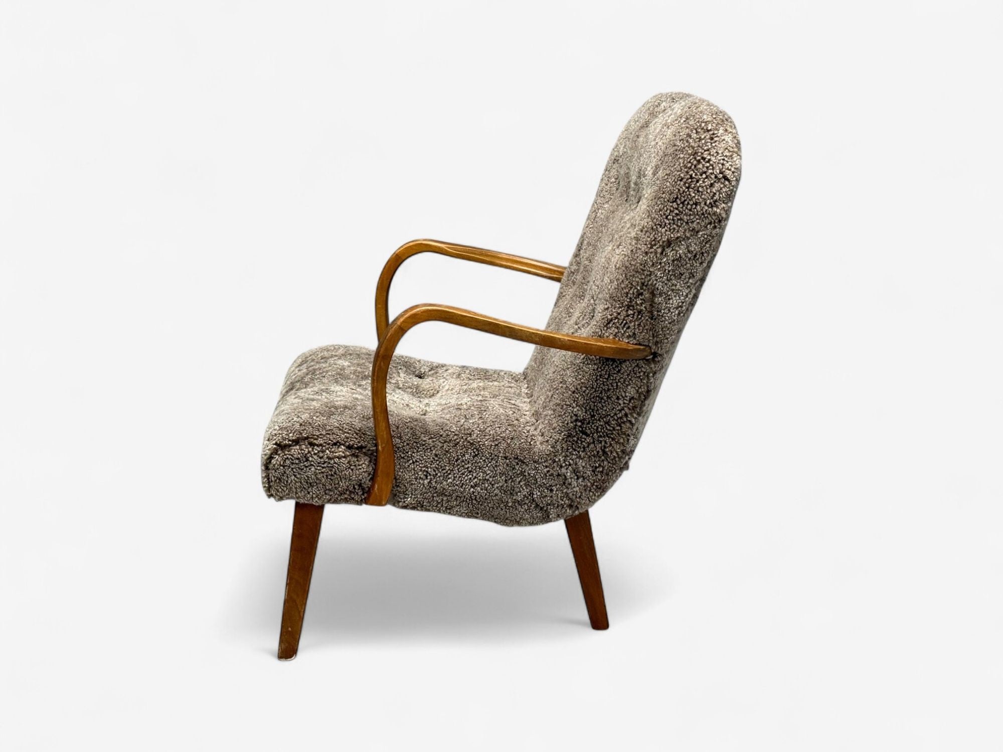 Philip Arctander Style, Shearling, Beech, Lounge Chair, Denmark, 1960s