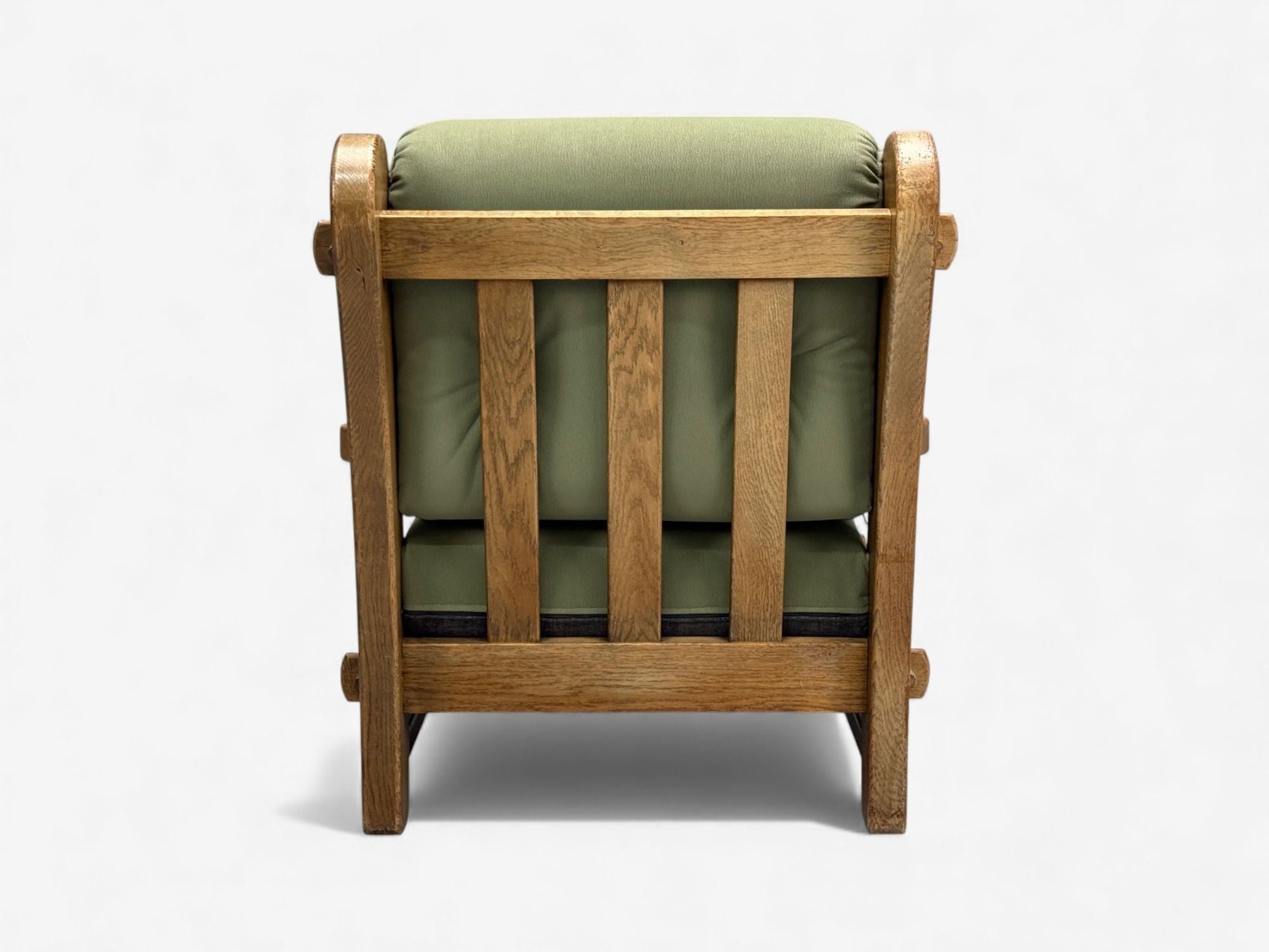 Danish Modern, Oak, Green Nubuck, Brutalist Lounge Chair, Denmark, 1960s