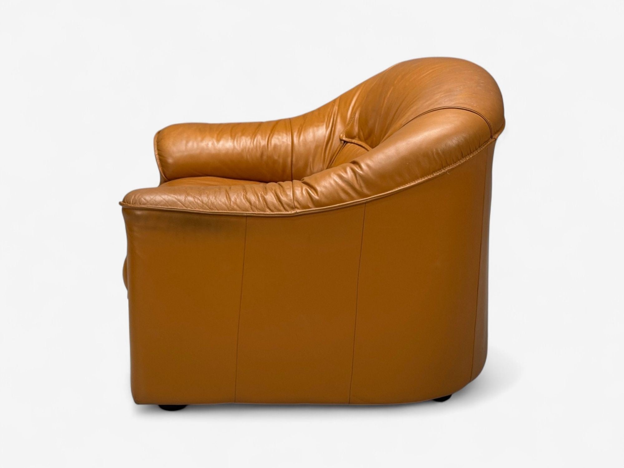 Italian Modern, Cognac Leather, Large Lounge Chairs, Italy, 1970s