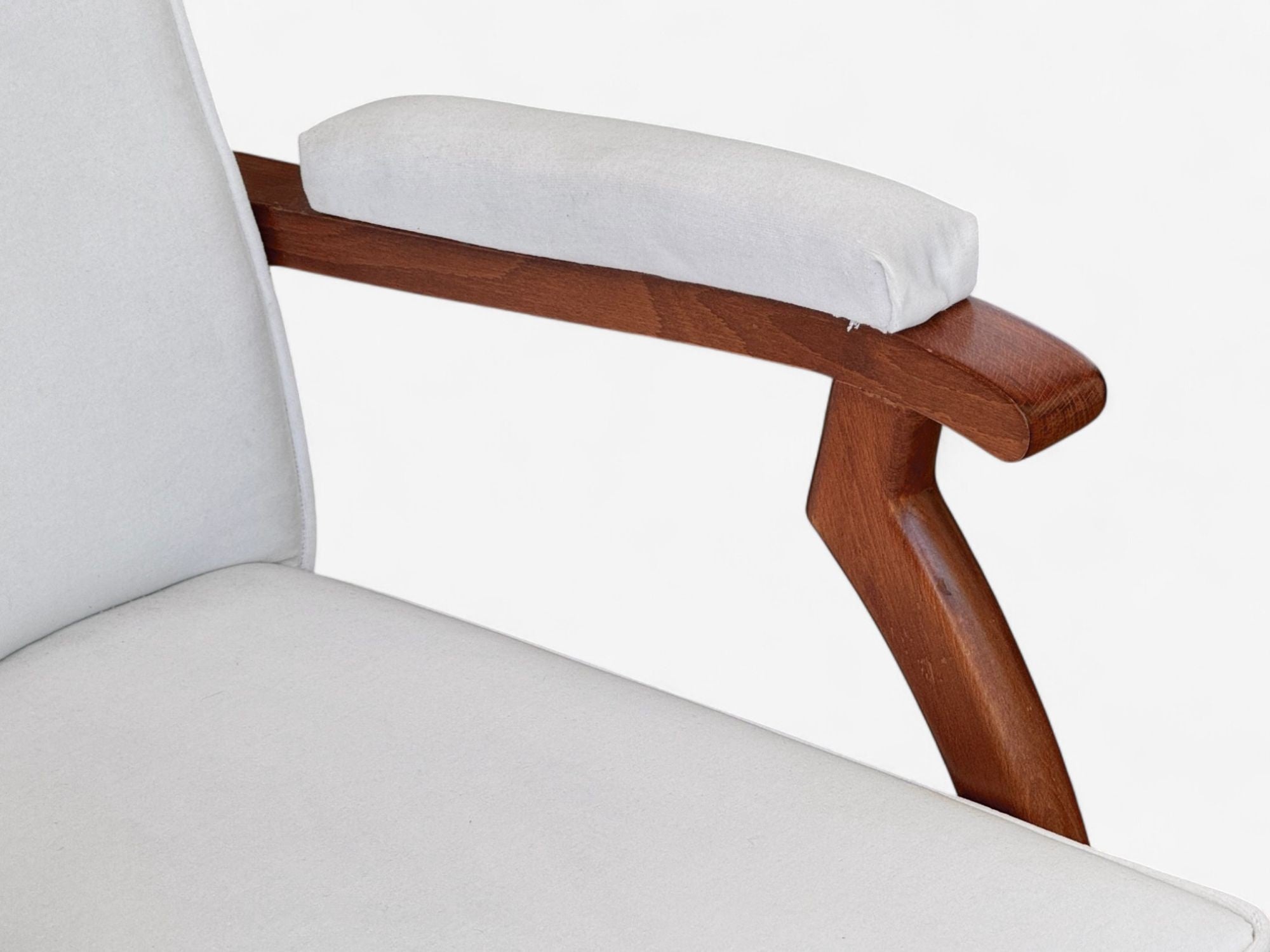 Maison Leleu Style, French Modern, White Mohair, Wood, Lounge Chairs, 1970s