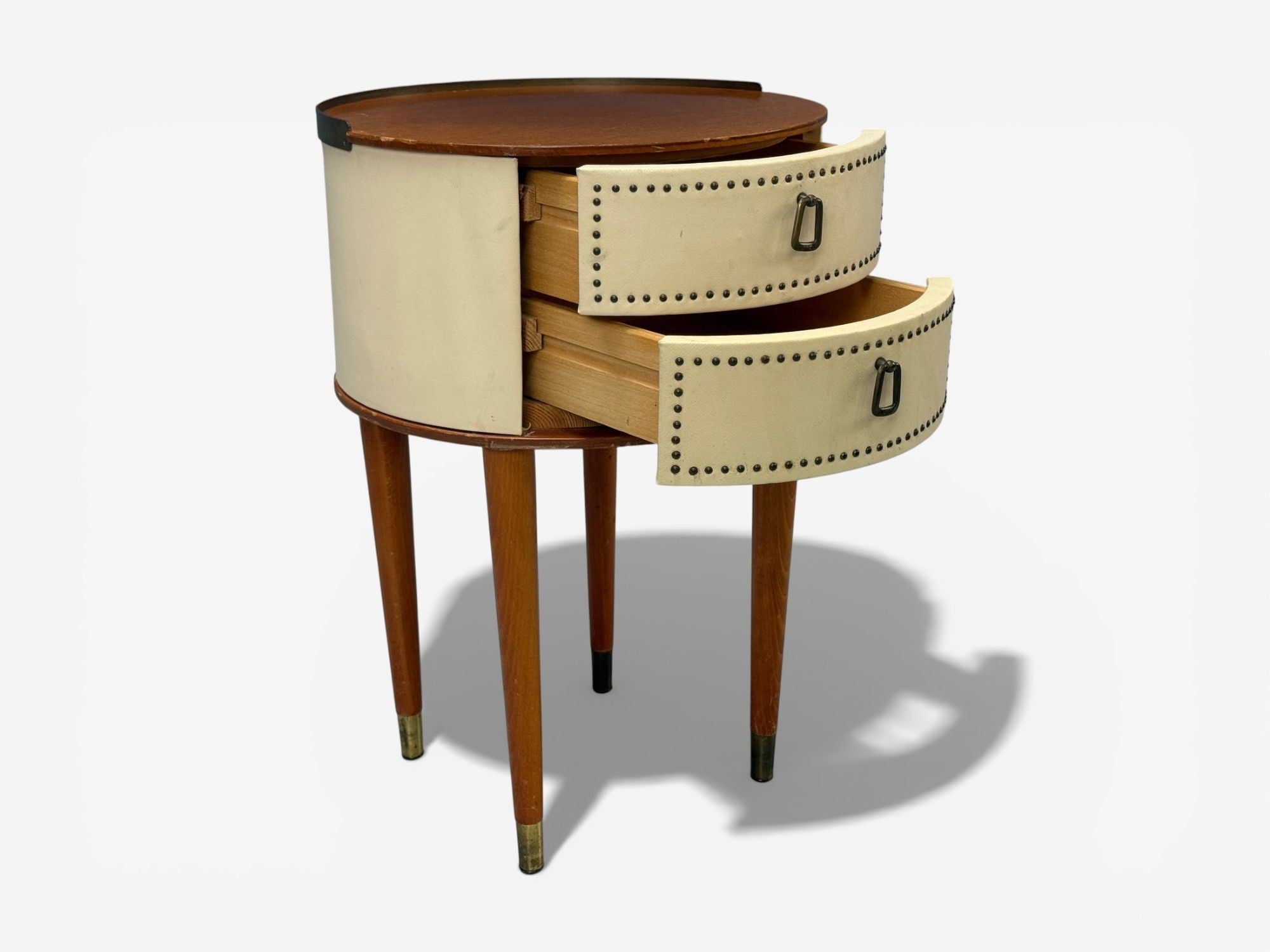 Halvdan Petterson, Nightstands, Leather, Beech, Brass, Sweden, 1950s