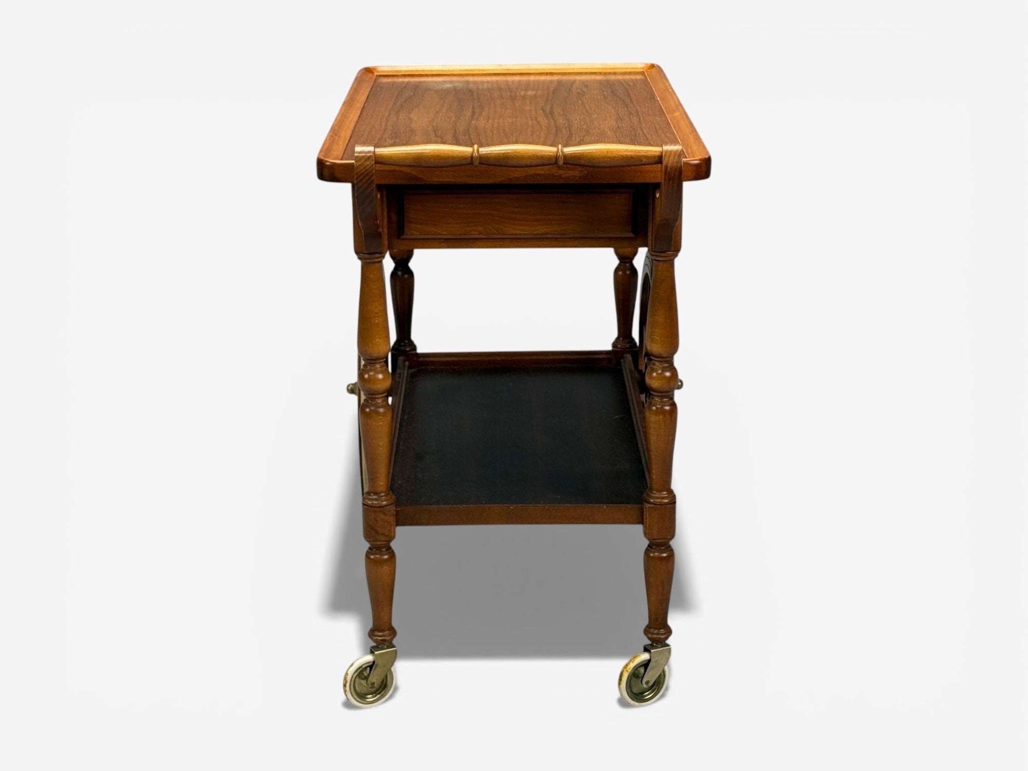 Swedish Modern, Rolling Bar Cart, Wood, Brass, Sweden, 1970s