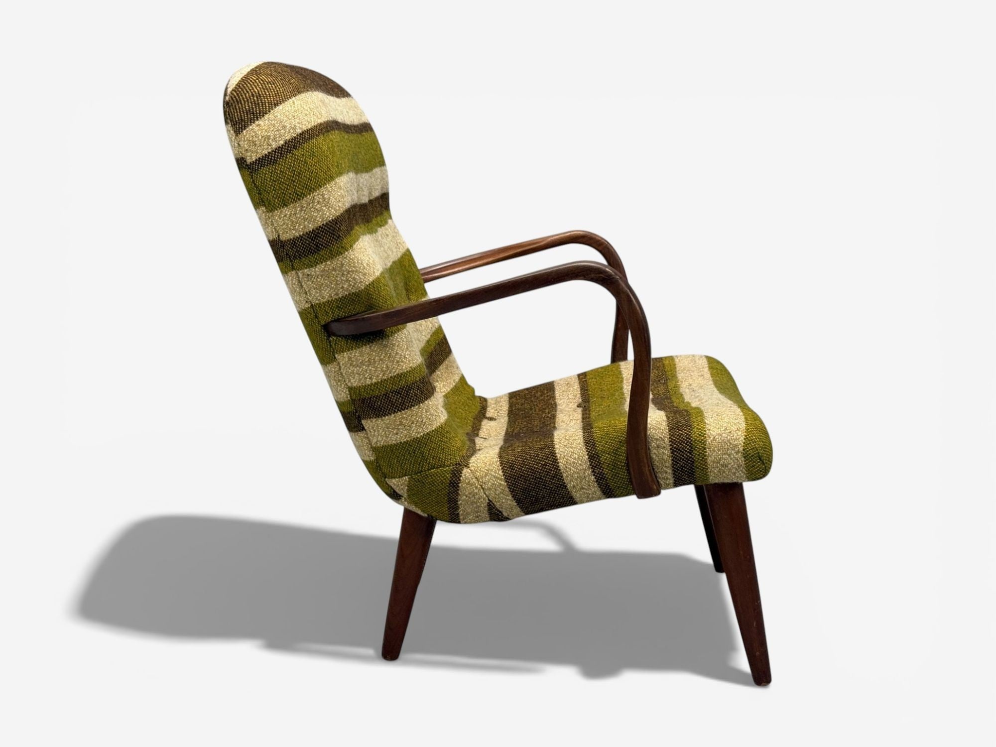 Philip Arctander Style, Lounge Chair, Wool, Walnut, Denmark, 1940s