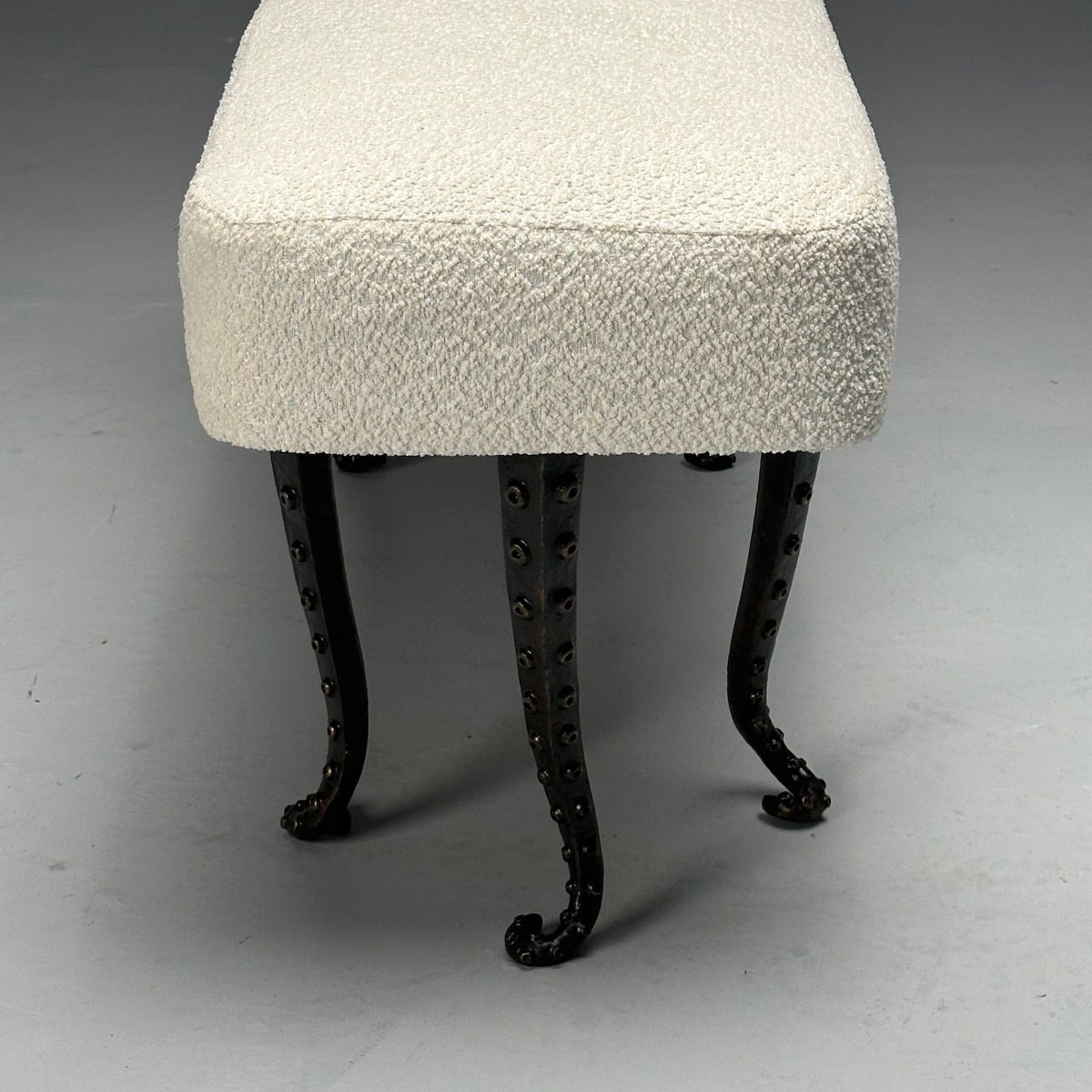 Modern, Long Octopus Benches, Blackened Bronze, White Boucle