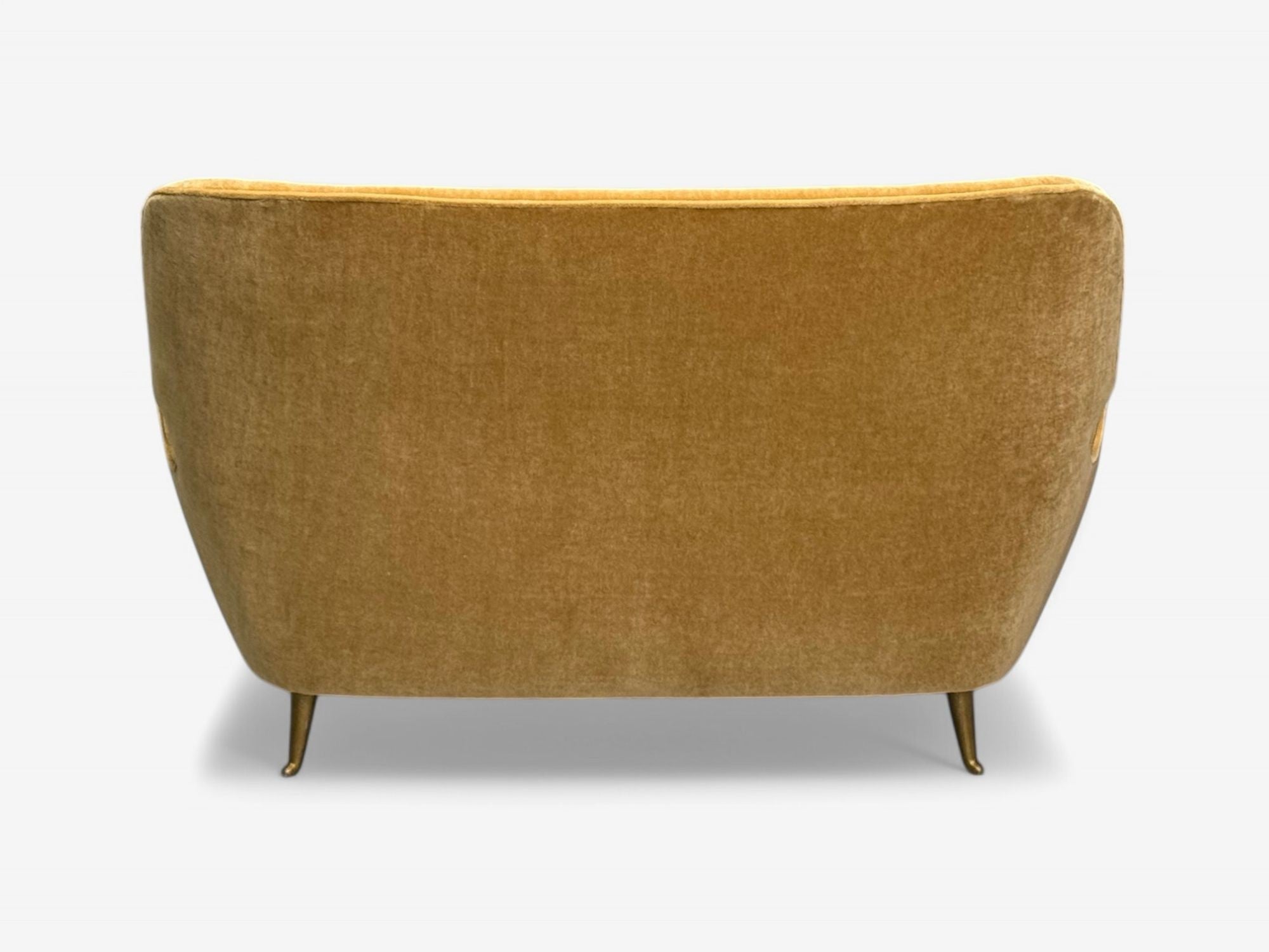 ISA Bergamo, Italian Mid-Century Modern, Bronze, Camel Mohair, Settee, 1950s