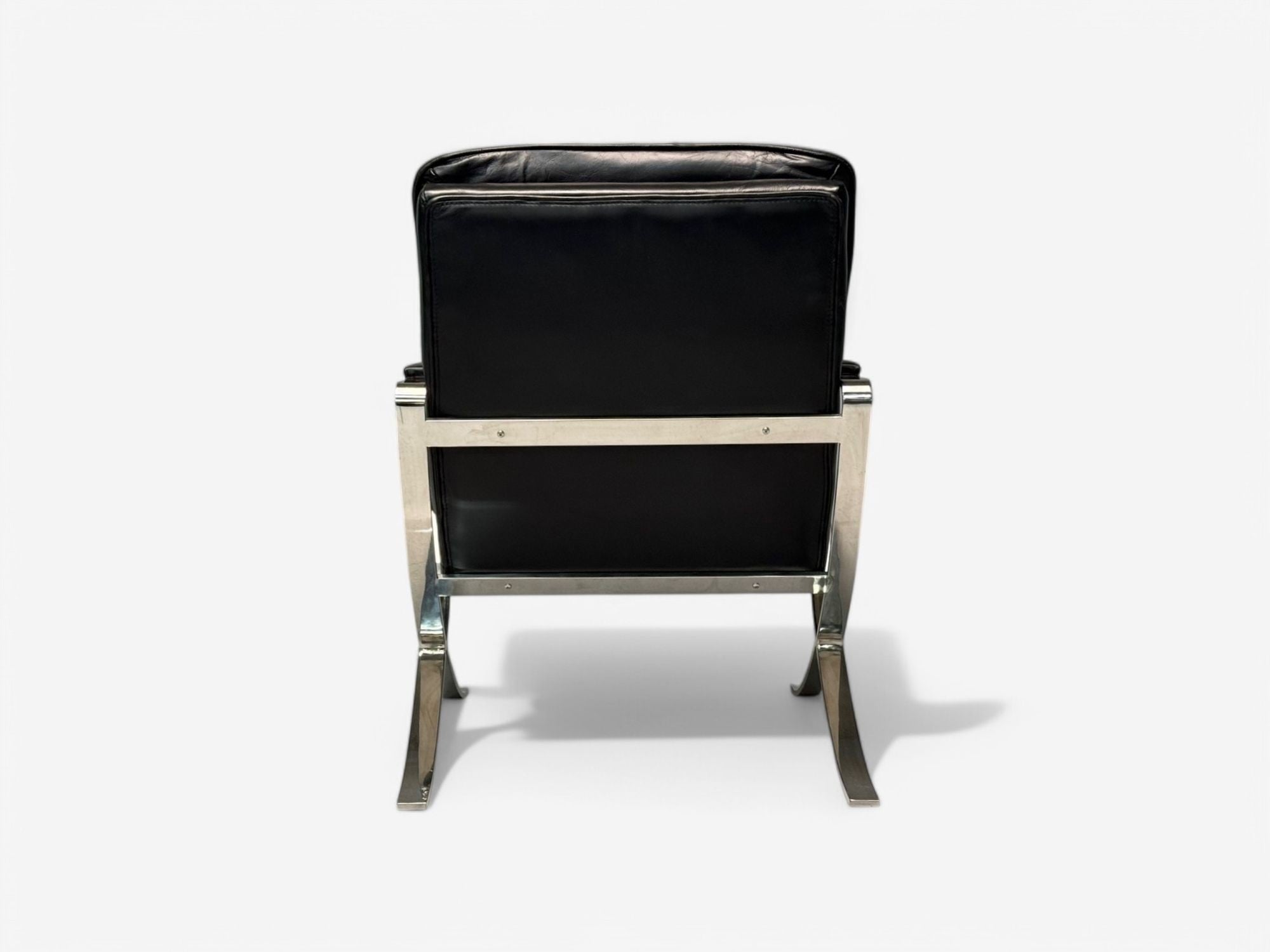 American Mid-Century Modern, Black Leather, Chrome, Lounge Chairs, USA, 1980s