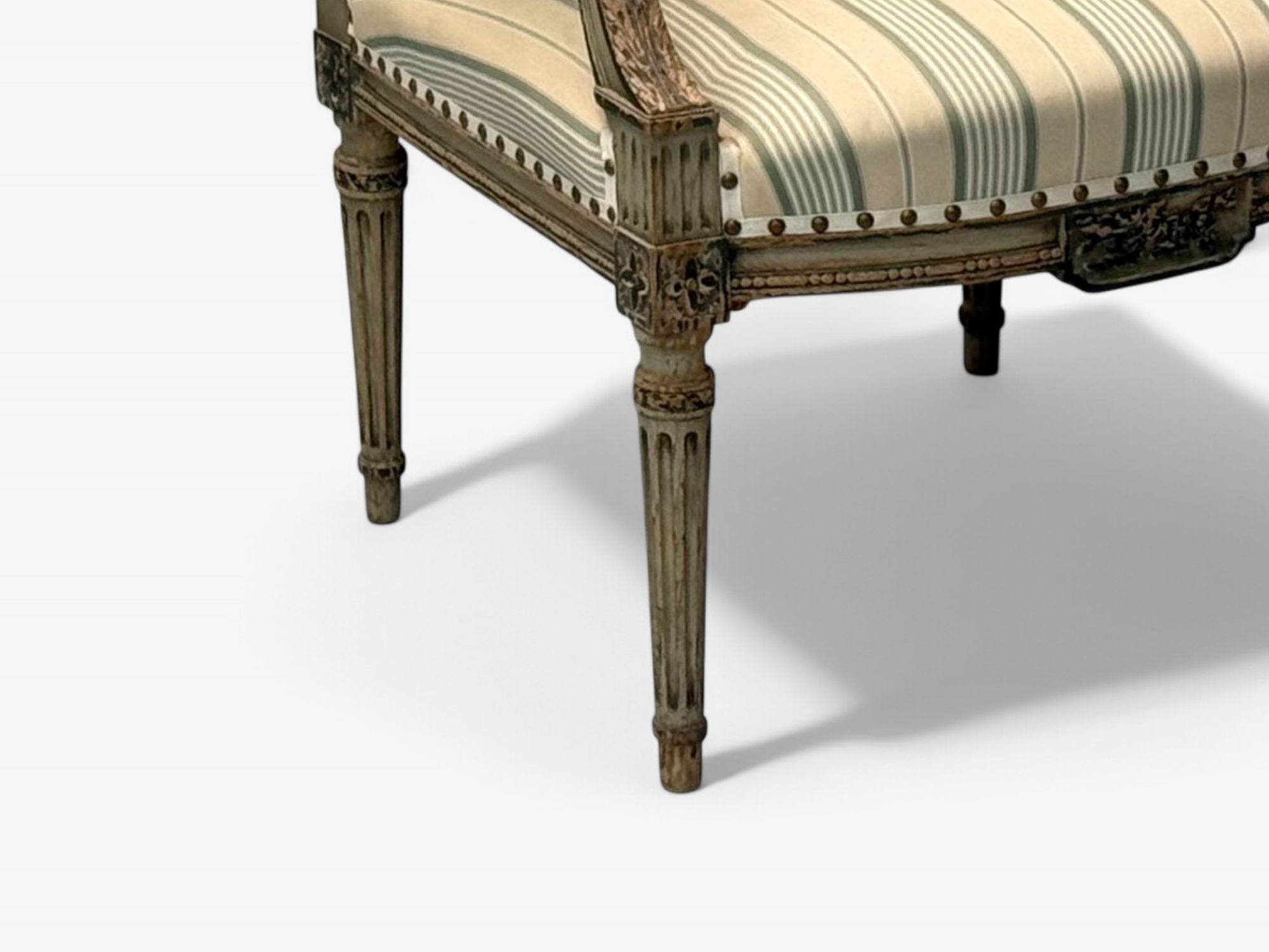 Maison Jansen attr, Louis XVI, Painted Wood, Fabric, Arm Chairs, France, 1940s