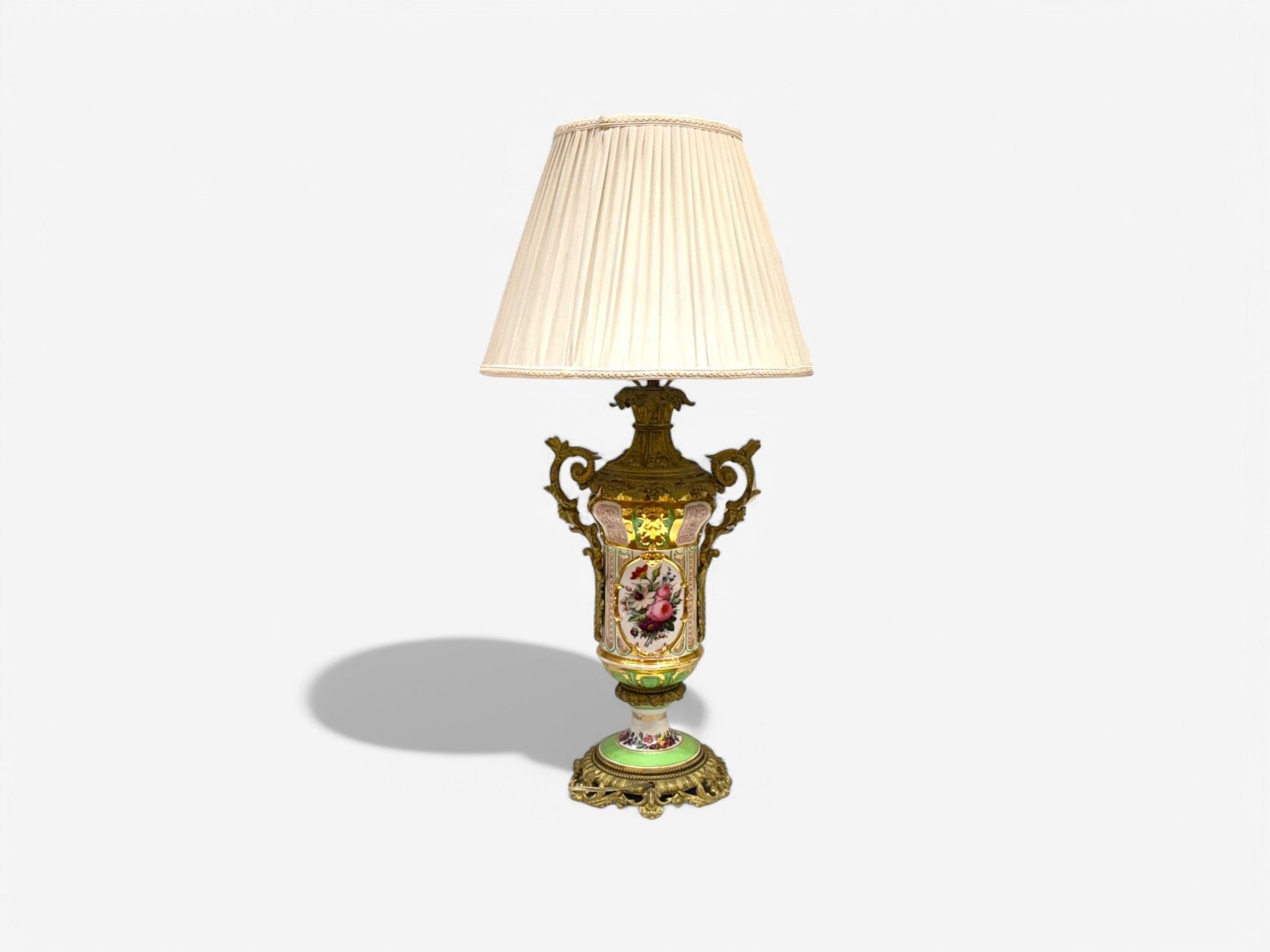 French Design, Gilt Bronze, Porcelain, Ornate Table Lamp, France, 19th C.