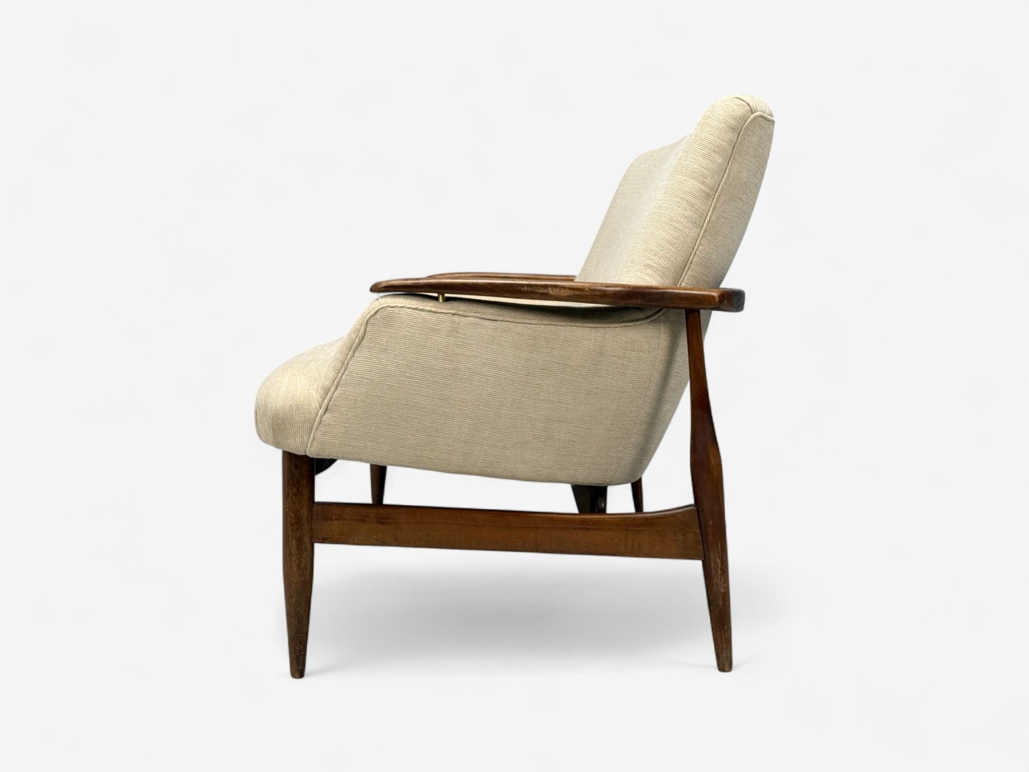 Finn Juhl Style, Danish Modern, Wood, Beige Fabric, Sofa, Denmark, 1950s