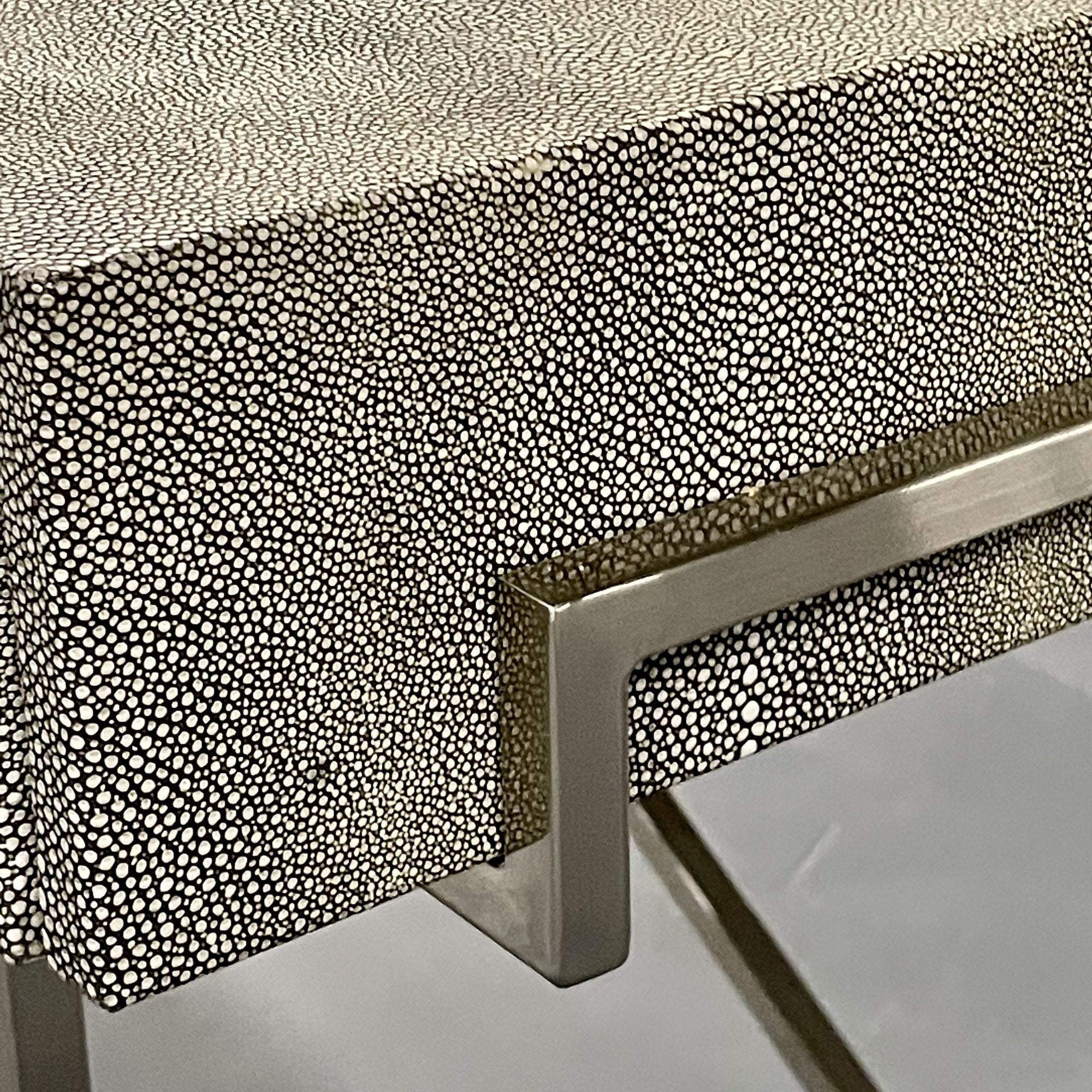 Modern Karl Springer Style Three-Drawer Faux Shagreen Desk/Writing Table, Chrome