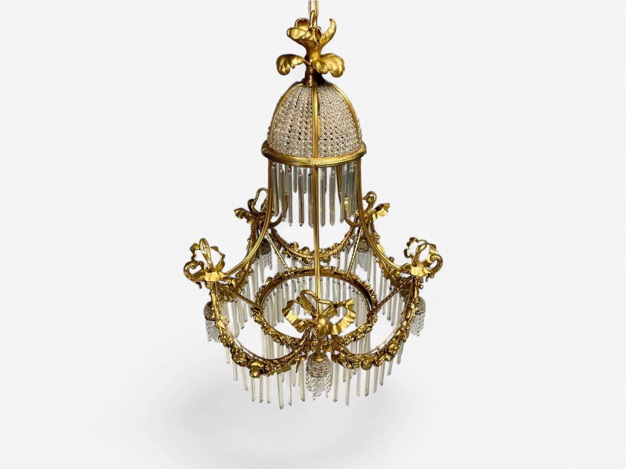 Louis XVI Style, Russian Neoclassical, Bronze, Crystal, Chandelier, France 1900s