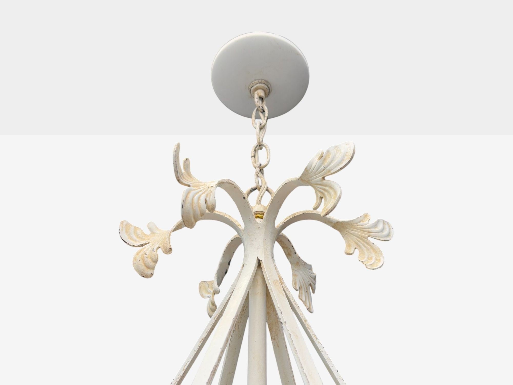 Mid Century Modern, White Painted Iron, Large Chandelier, USA, 1960s