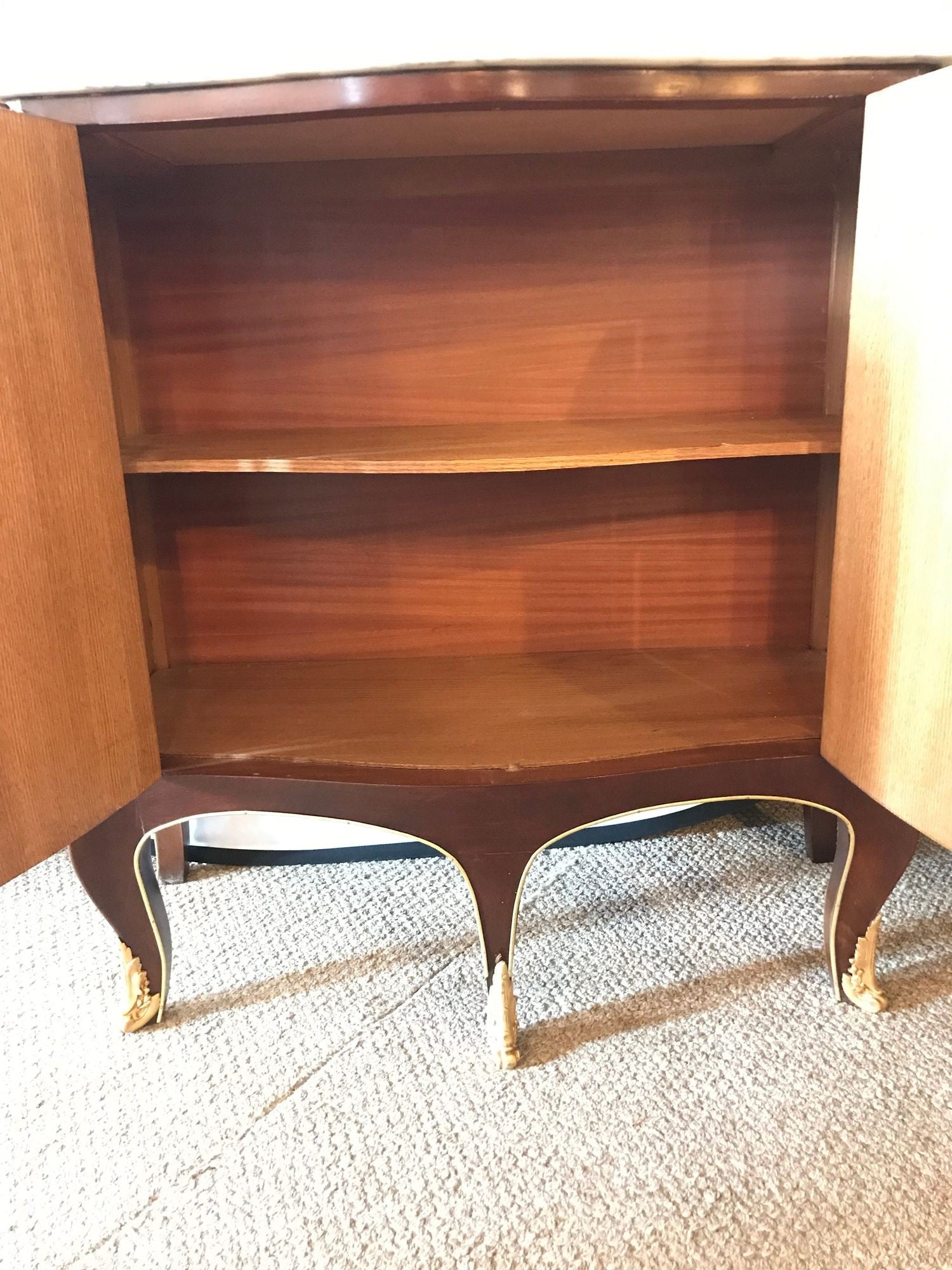 Pair of Jansen Style Double Door Marble-Top Bedside Cabinets or End Tables