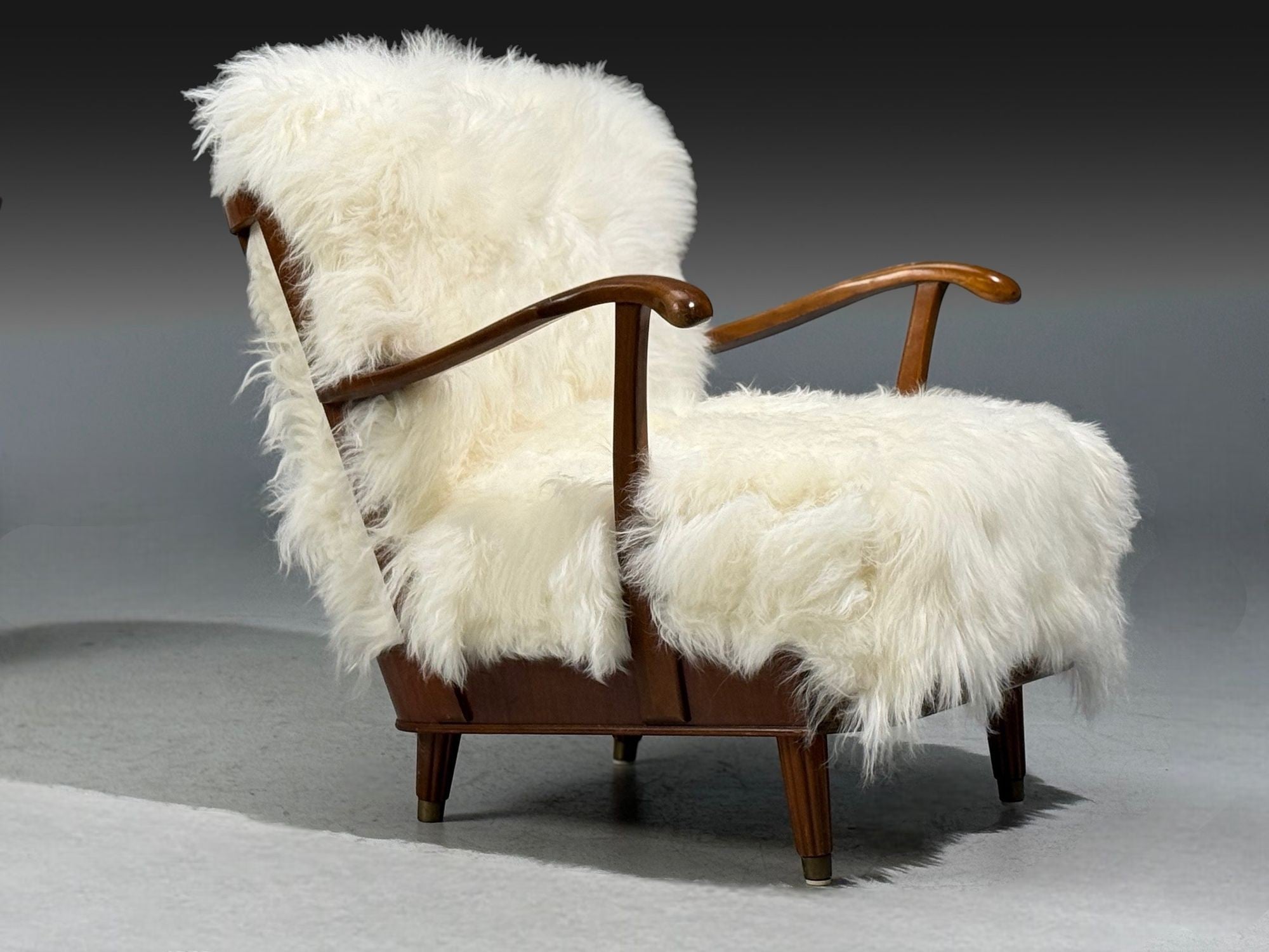 Svante Skogh, Lounge Chairs, Mongolian Fur, Beech, Sweden, 1945