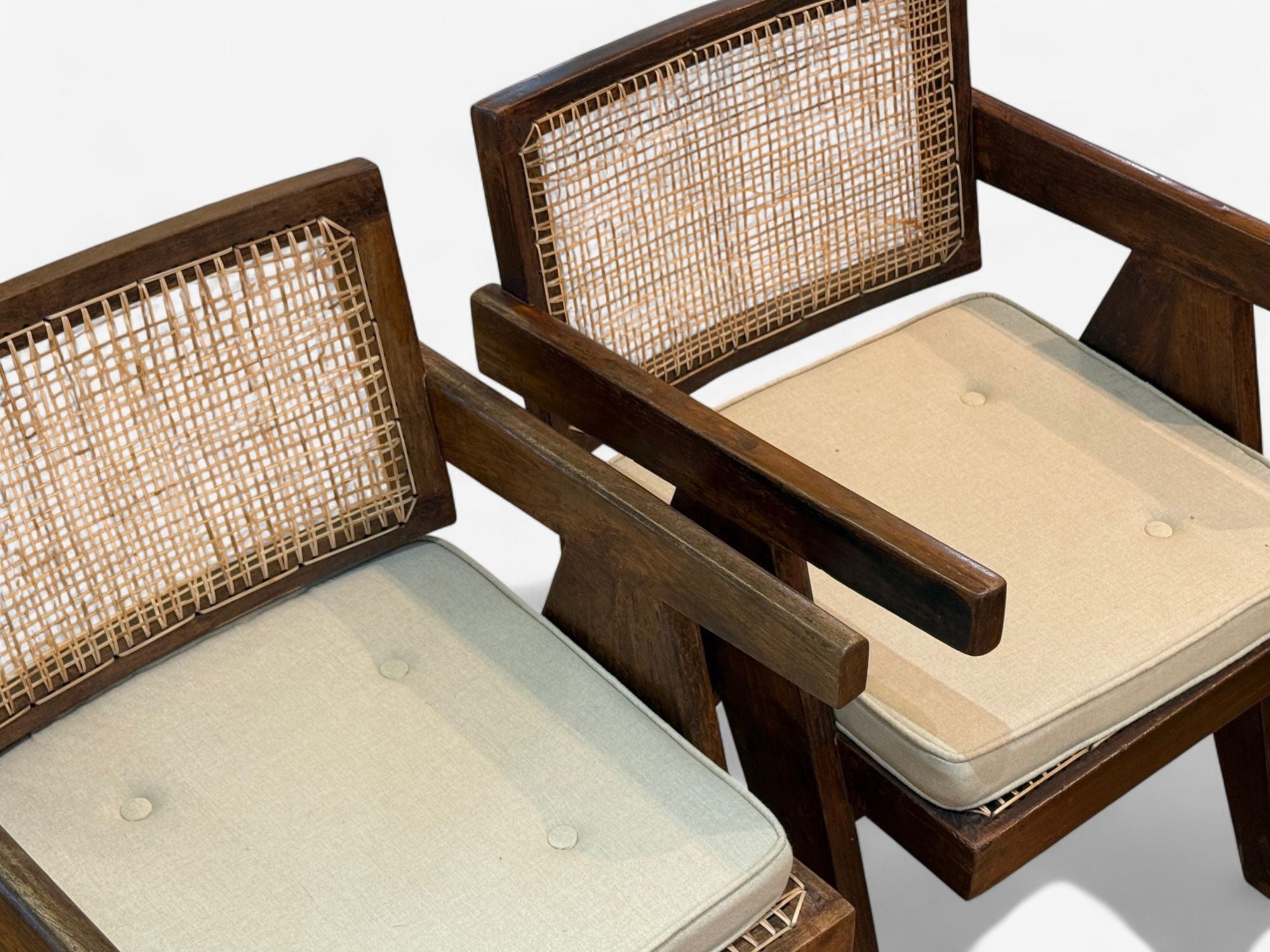 Pierre Jeanneret, Teak, Cane, Four Floating Back Chairs, Chandigarh, 1960s