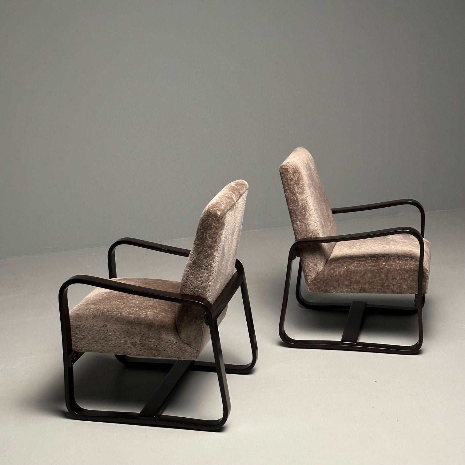 Giuseppi Pagano, Art Deco, Bentwood, Armchairs & Ottomans, Italy, 1940s