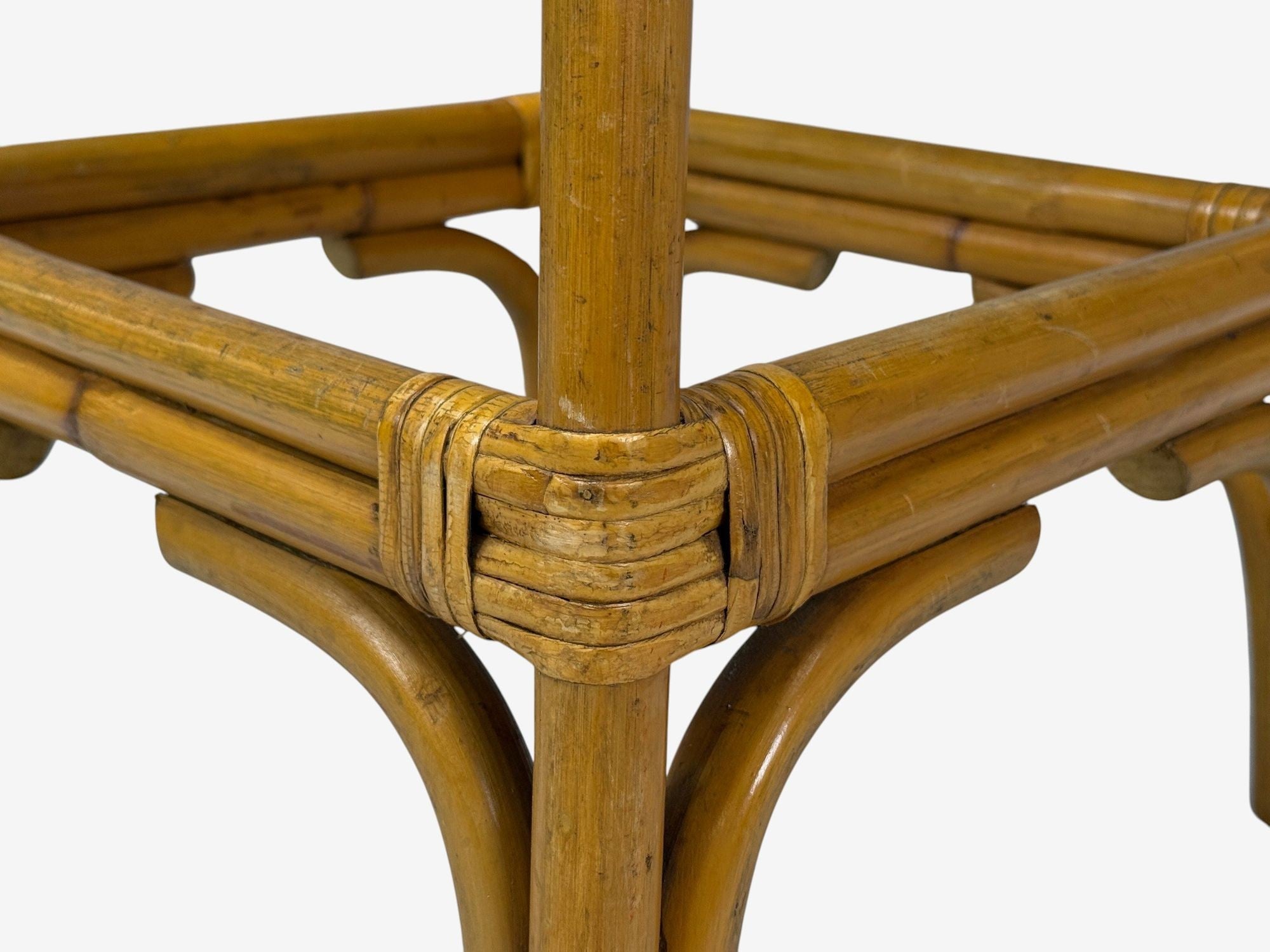 Dutch Modern, Bamboo, Green Leather, Five Barstools, Netherlands, 1970s