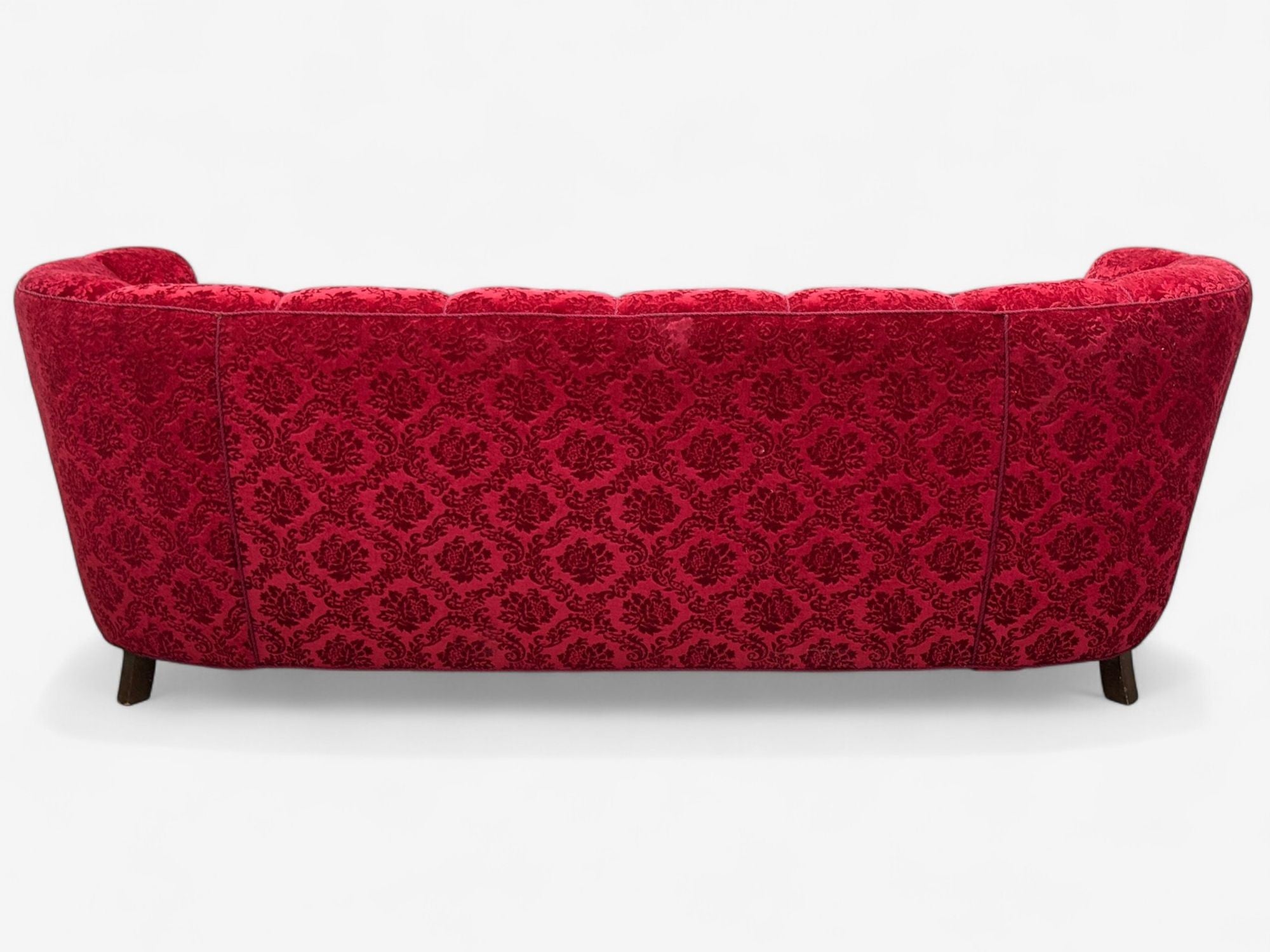 Danish Cabinetmaker, Oak, Fabric, Curved Banana Sofa, Denmark, 1960s