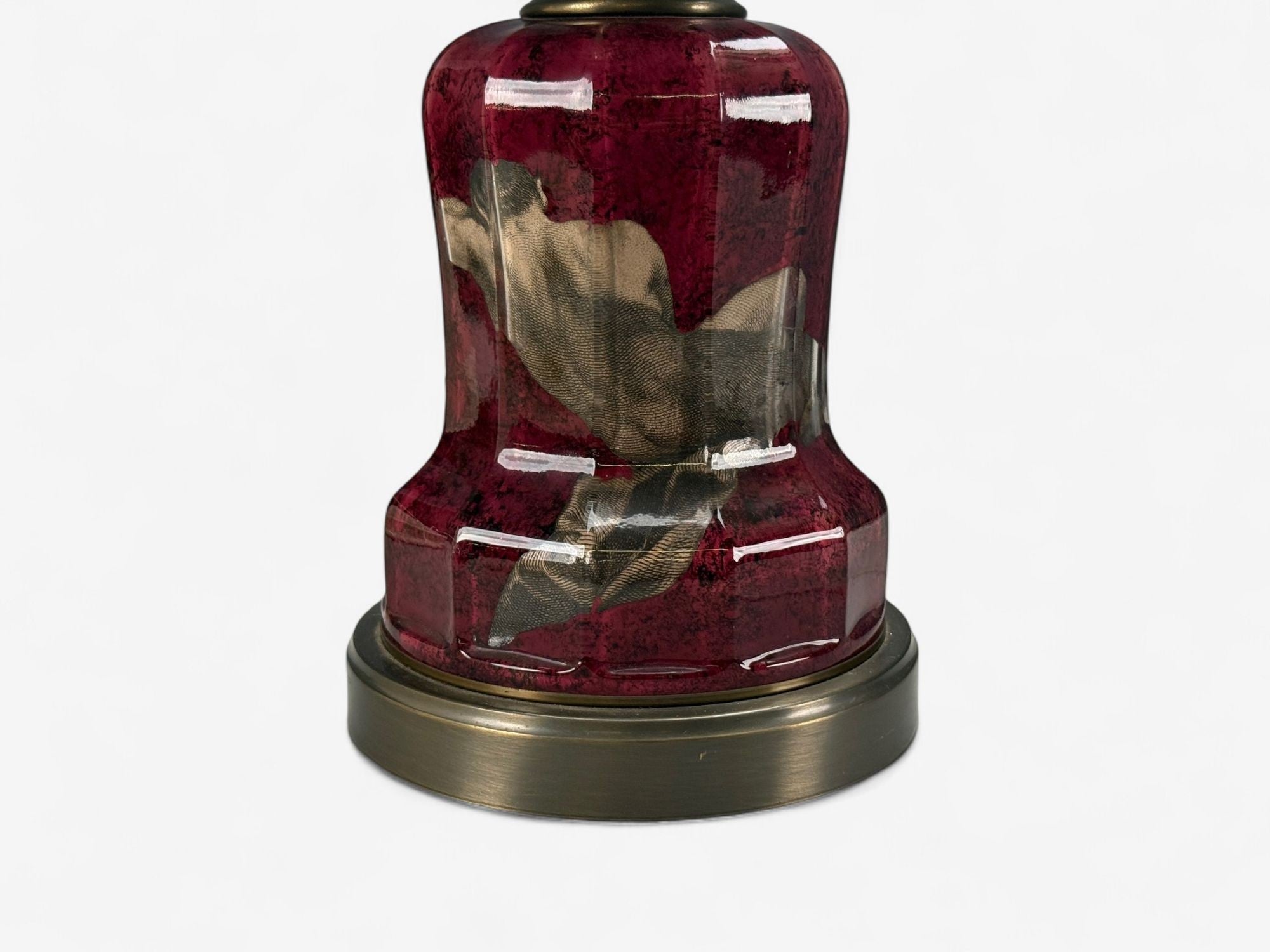 Neoclassical, Cranberry Glass, Decoupage Cherub Table Lamps, USA, 1930s