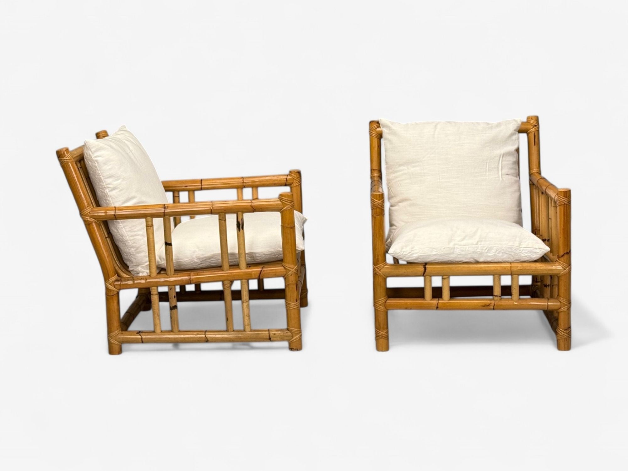 Italian Modern, Indian Cane, Bamboo, Lounge Chairs, Italy, 1960s