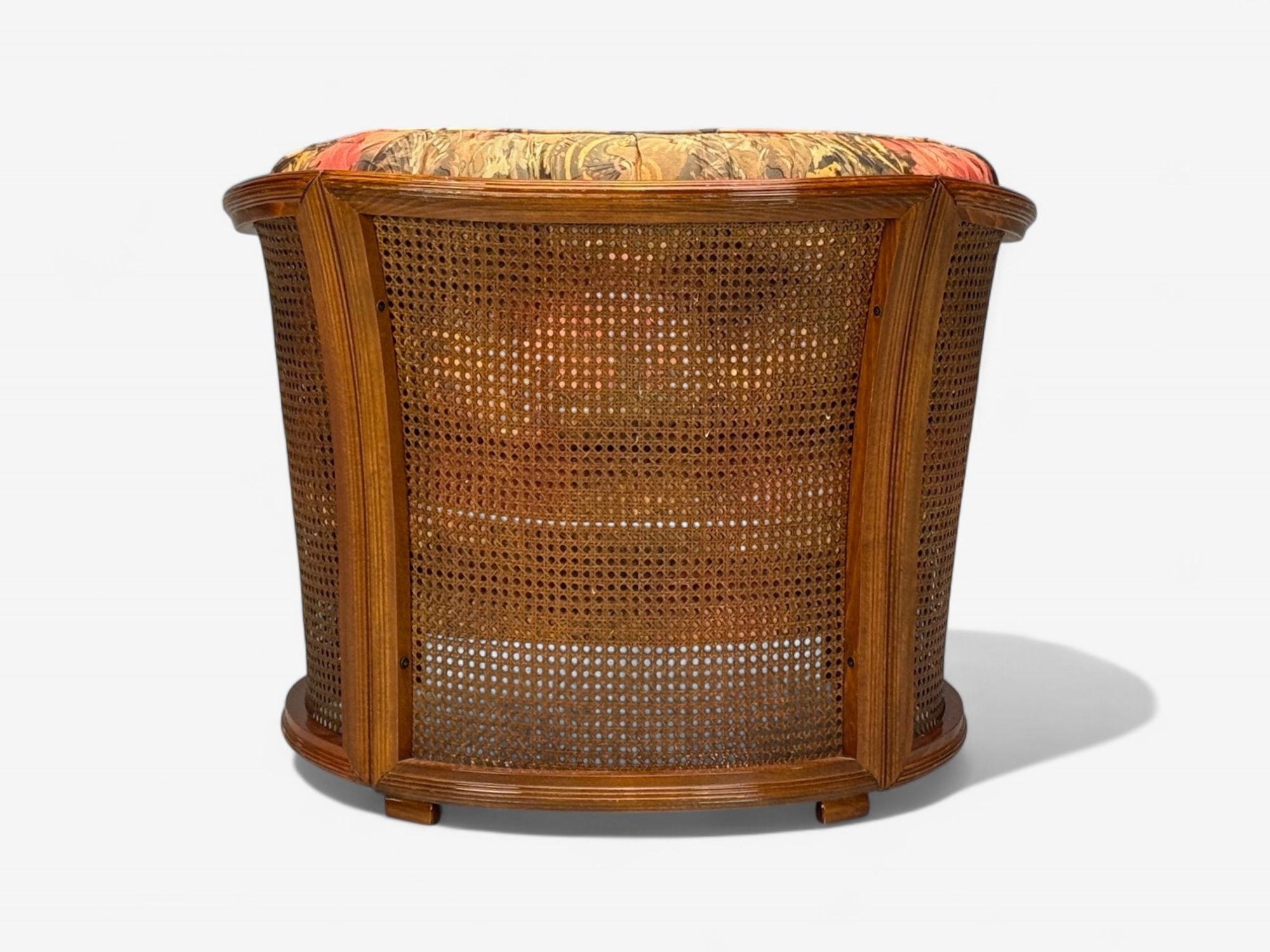 Traditional, Cane, Walnut, Barrel Back Armchair, USA, 1980s