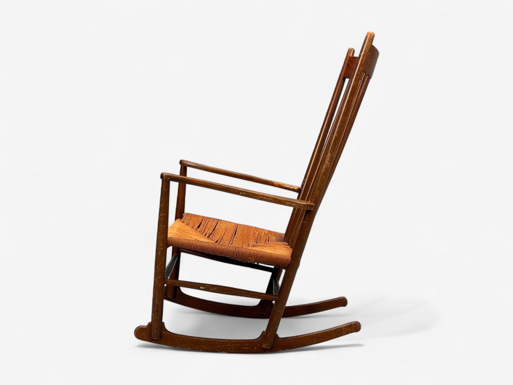 Hans Wegner, Beech, Danish Cord, J16 Rocking Chair, Denmark, 1950s