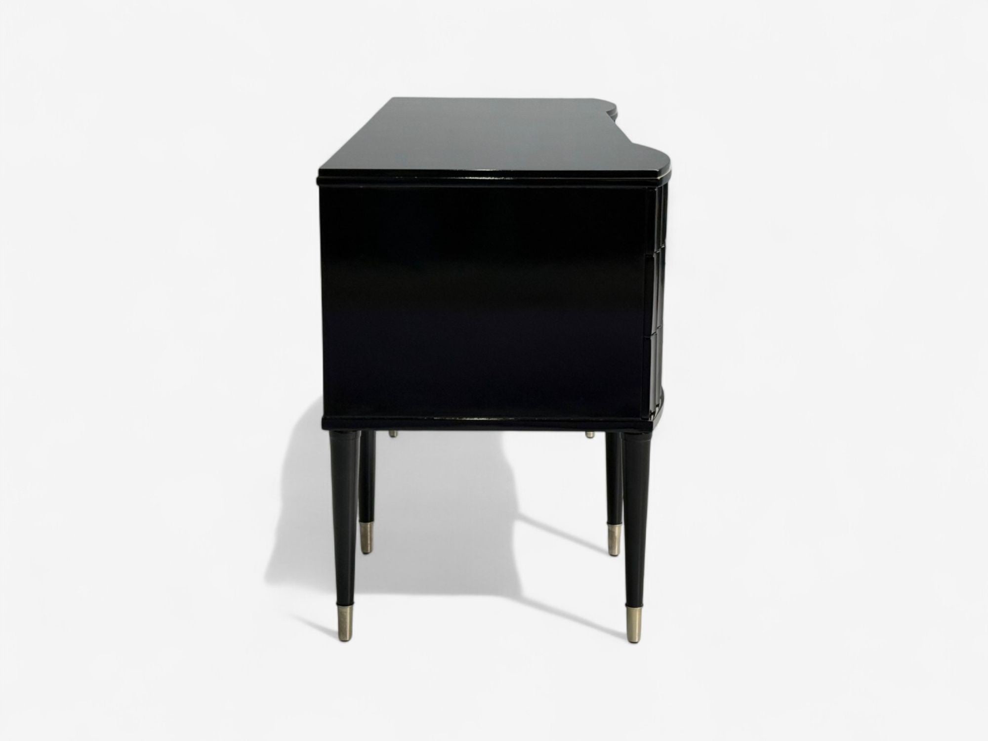 Baker, Hollywood Regency, Black Lacquer, Chrome, Writing Desk, USA, 21st C.