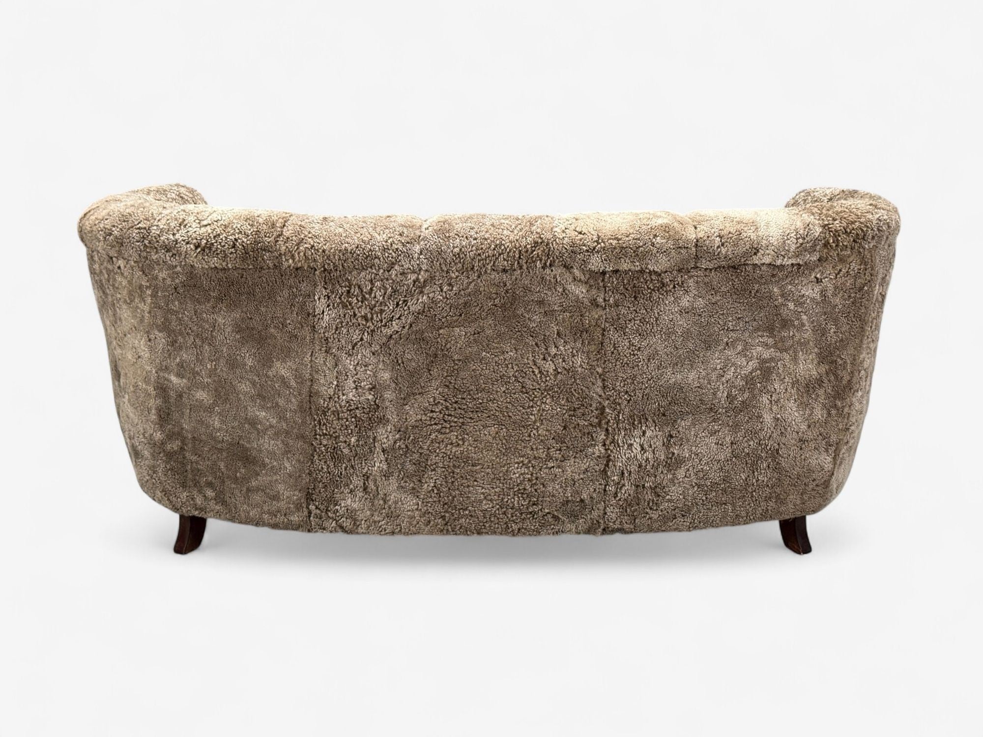 Danish Modern, Beechwood, Sahara Sheepskin, Banana Sofa, Denmark, 1940s